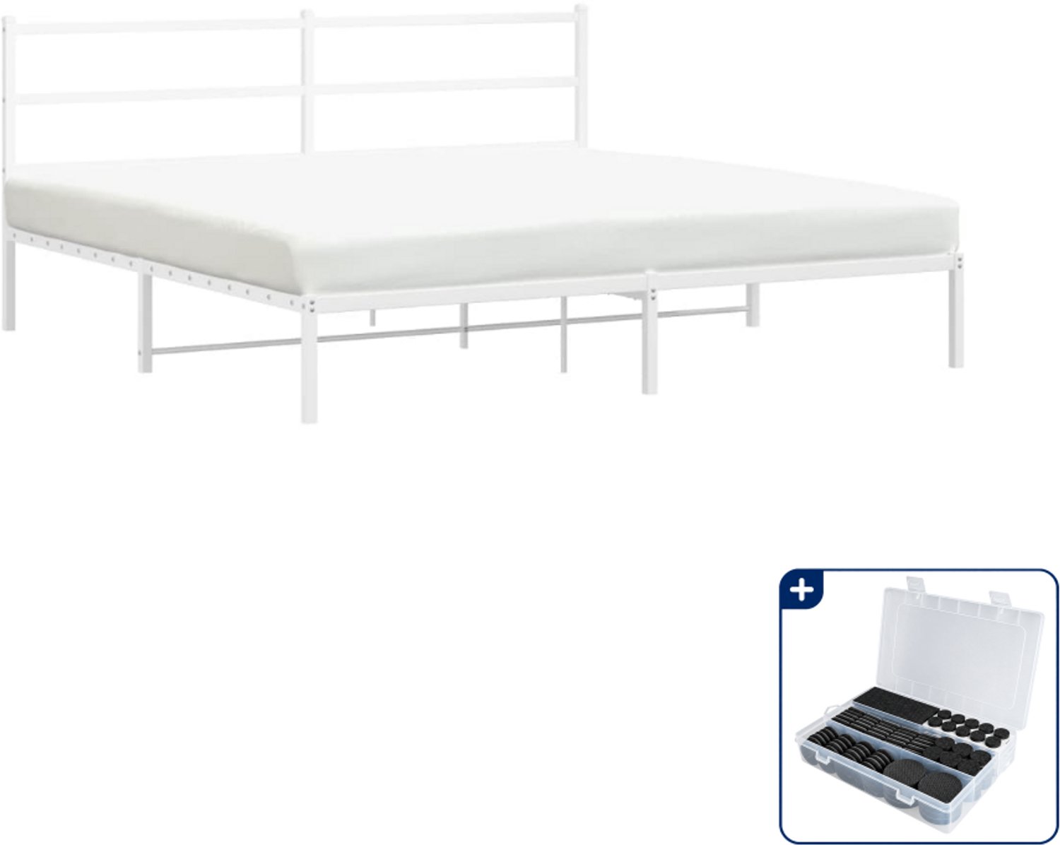 vidaXL bedframe met hoofdbord - Kingsize - 180 x 200 cm - wit - Inclusief antikrasvilt 177-delig