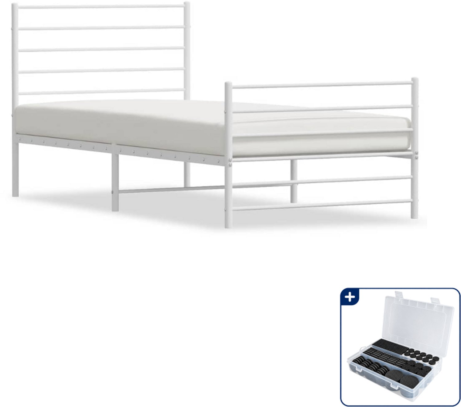 vidaXL bedframe 90 x 190 cm - metaal - wit - Inclusief antikrasvilt 177-delig