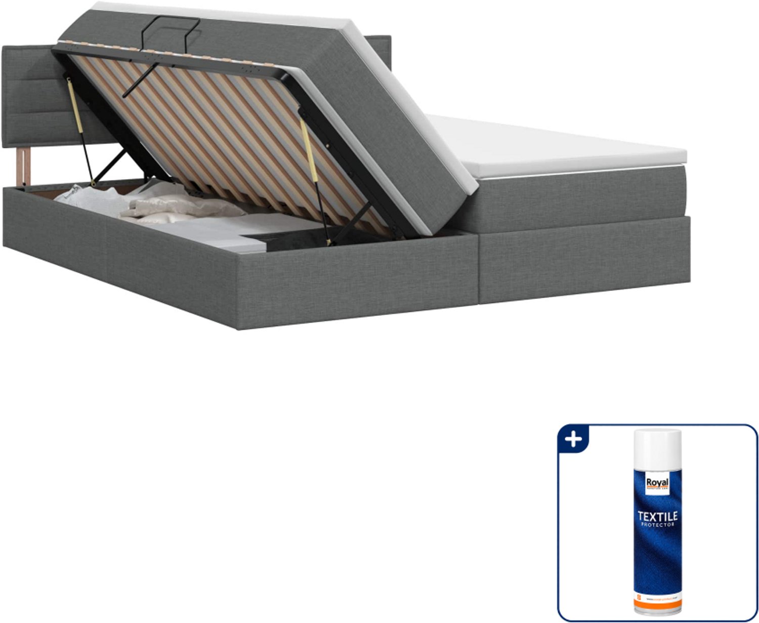 vidaXL opbergbed - Queensize 160 x 200 cm - donkergrijs - Inclusief textielbeschermer 500 ml Donker Grijn