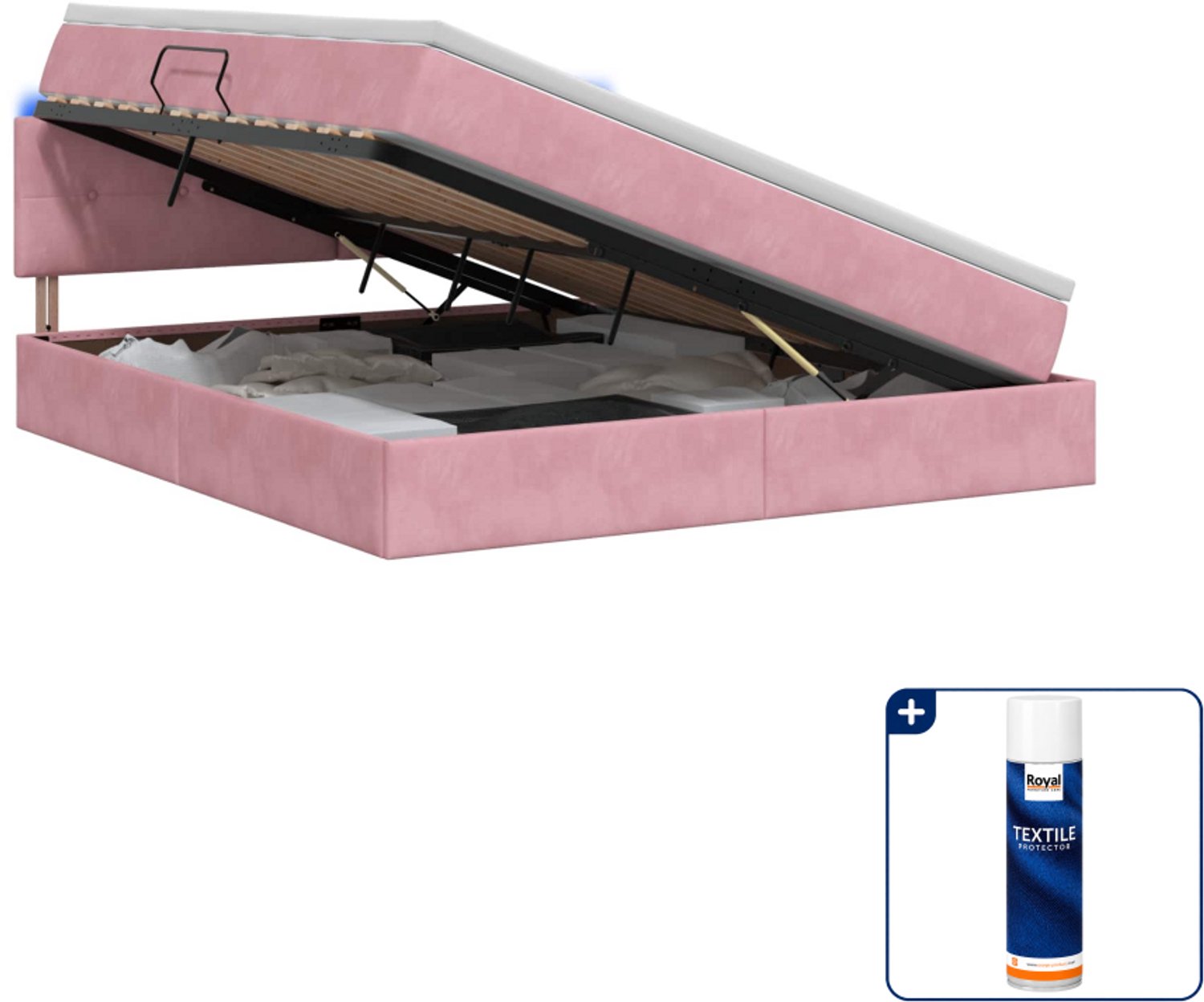 vidaXL Kingsize opslagbed met matras - 180 x 200 cm - roze - Inclusief textielbeschermer 500 ml