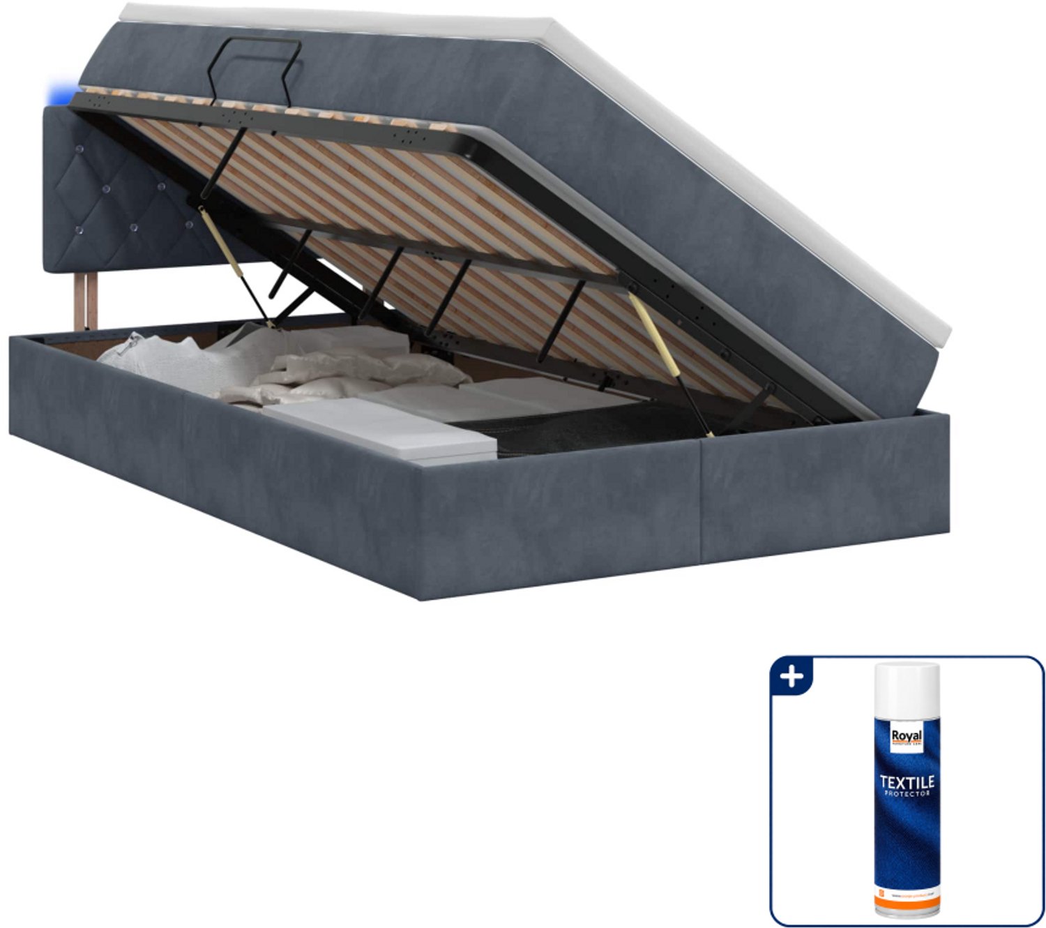 vidaXL led opslagbed met matras - 120 x 200 cm - donkergrijs - Inclusief textielbeschermer 500 ml Donker Grijn