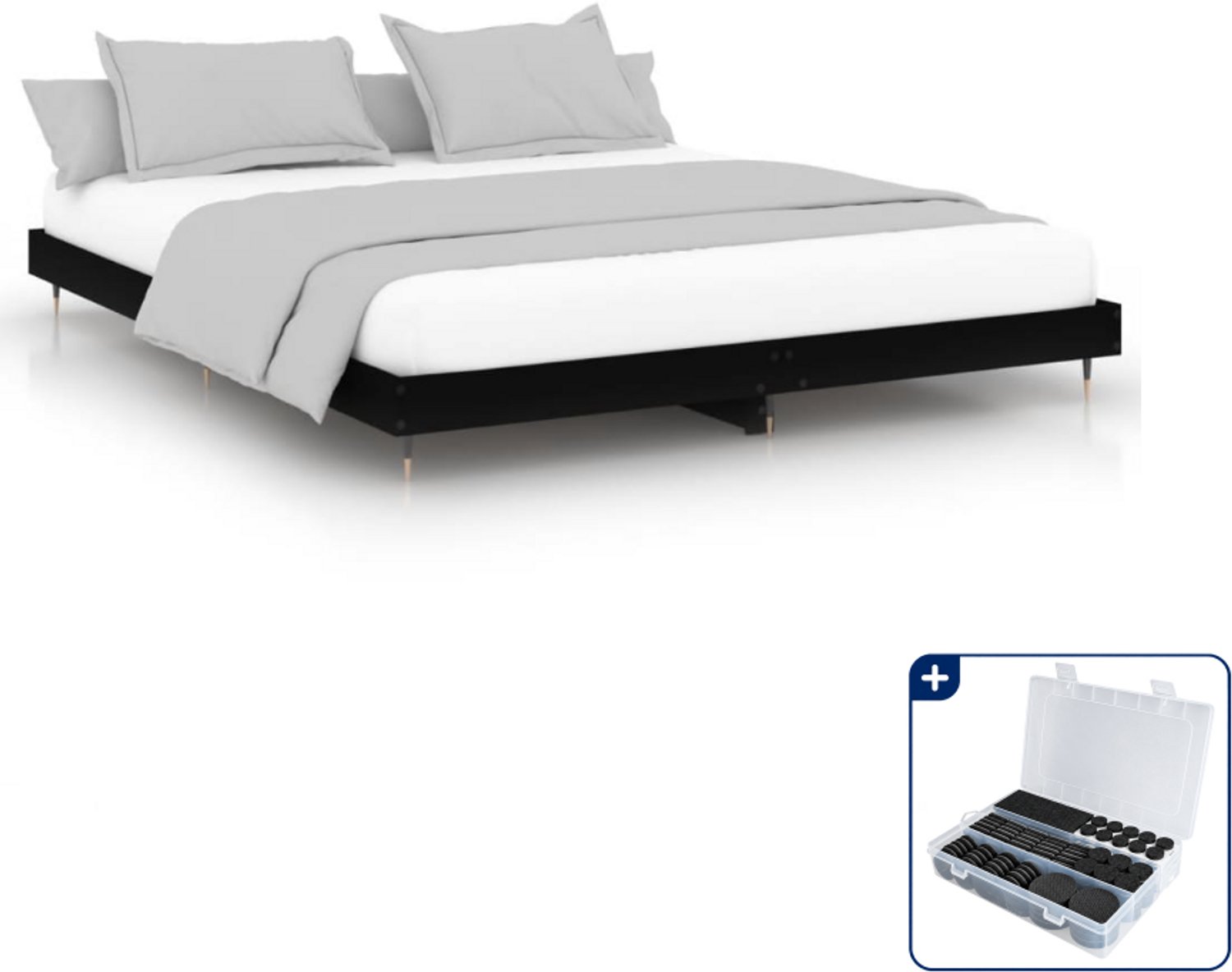 vidaXL bedframe - 200 x 200 cm - zwart - Inclusief antikrasvilt 177-delig