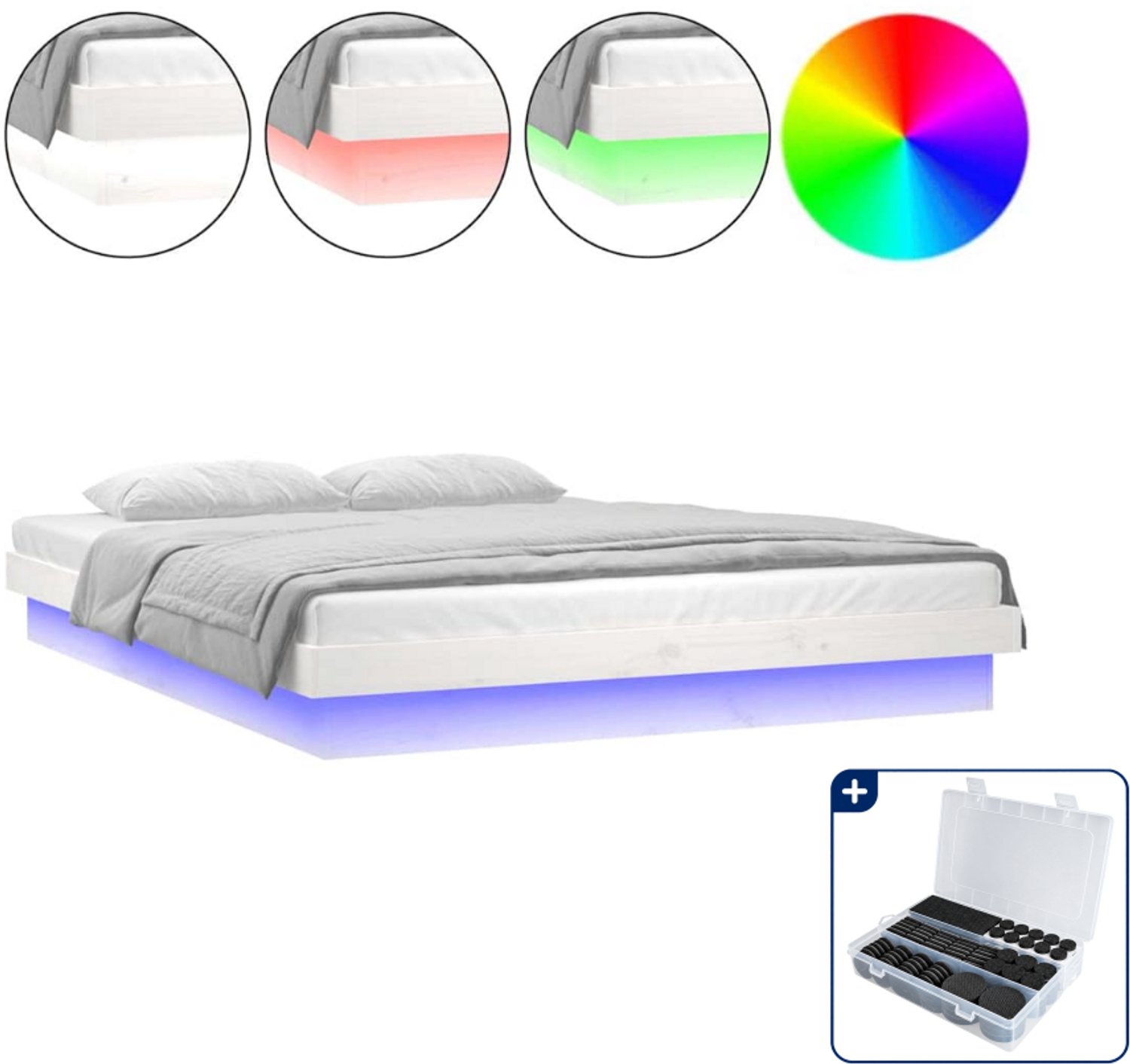 vidaXL bedframe 135 x 190 cm - massief grenenhout - wit - Inclusief antikrasvilt 177-delig