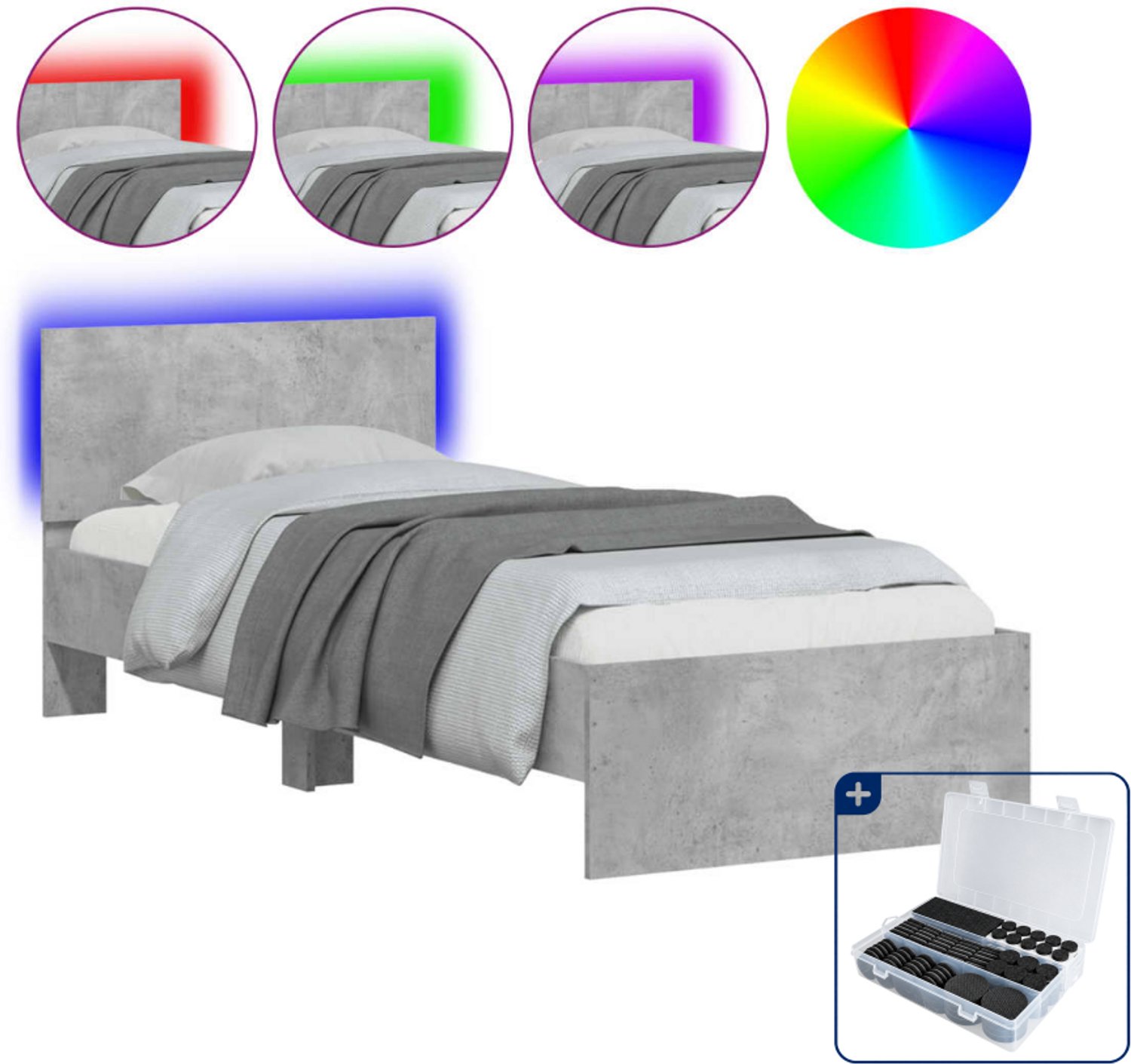 vidaXL Bedframe - 90 x 200 cm - bewerkt hout - betongrijs - Inclusief antikrasvilt 177-delig