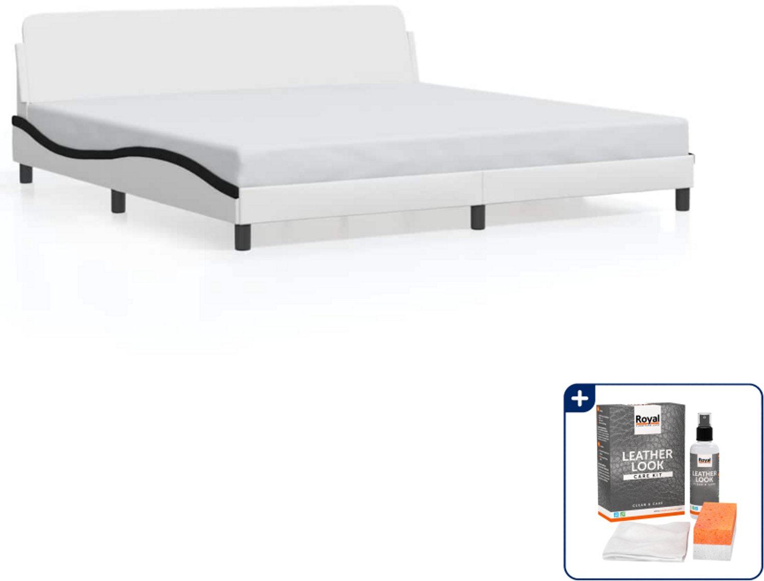 vidaXL Bedframe Dover 200 x 200 cm - kunstleer - wit en zwart - Inclusief onderhoudsset voor kunstleer 150 ml