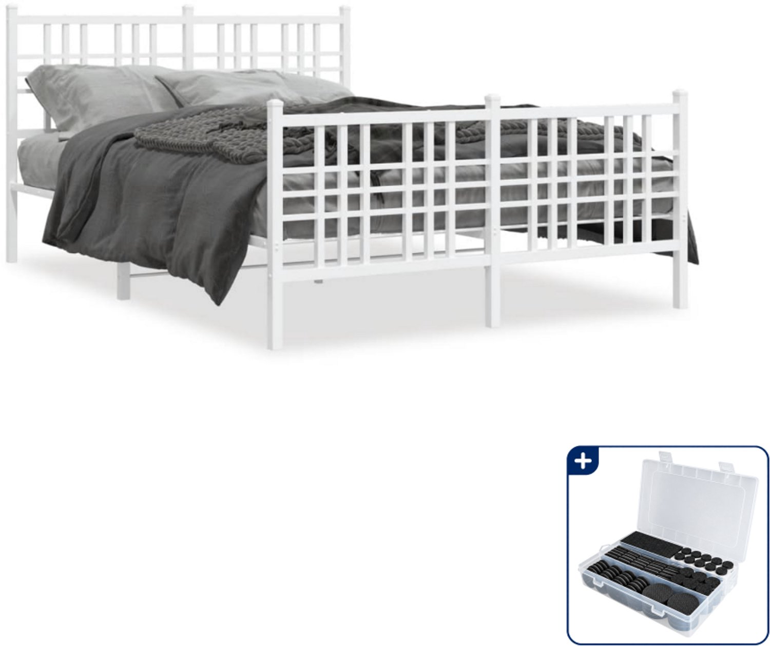 vidaXL bedframe 140 x 190 cm - staal - wit - Inclusief antikrasvilt 177-delig