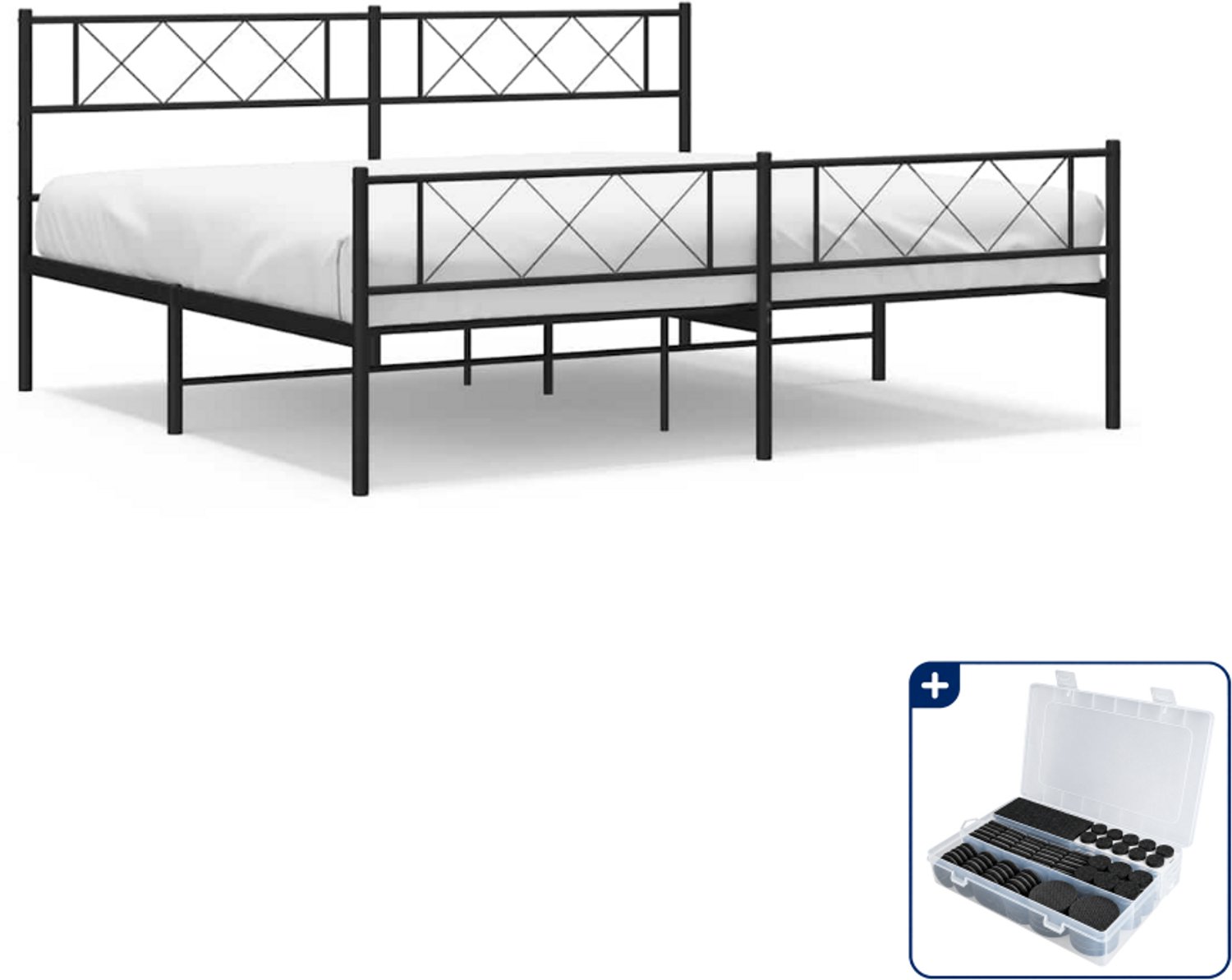 vidaXL bedframe - 193 x 203 cm - metaal - zwart - Inclusief antikrasvilt 177-delig