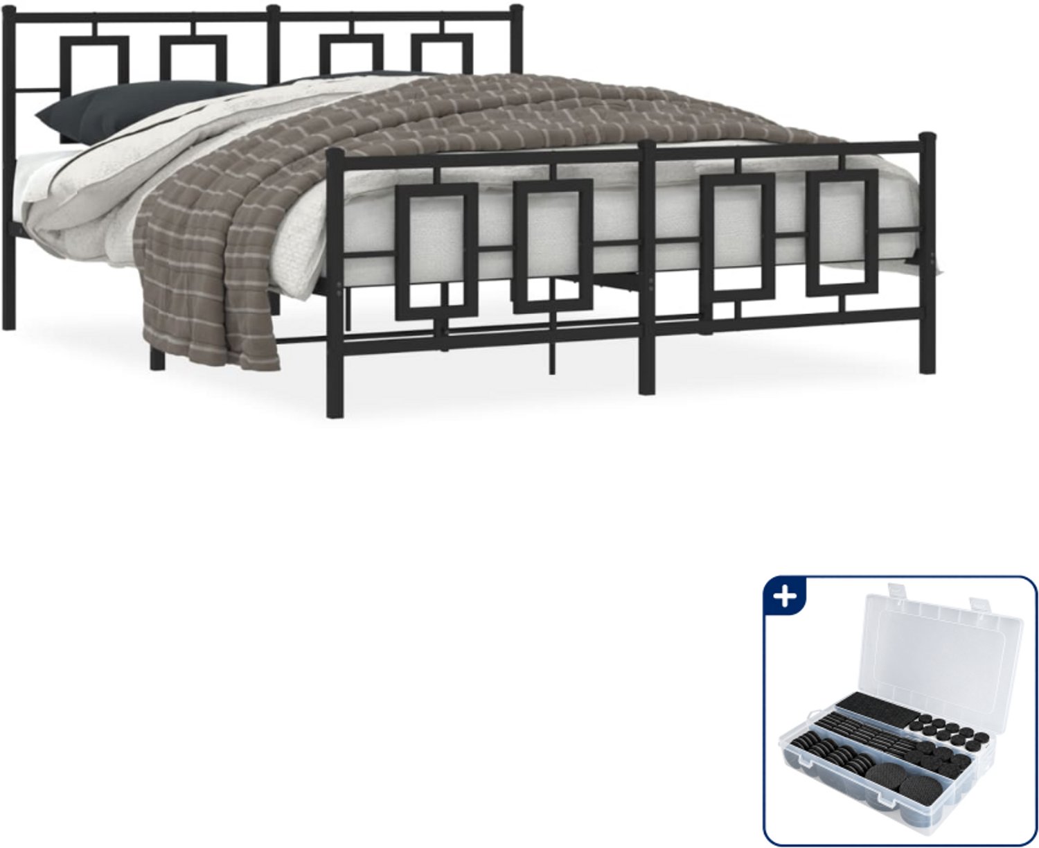 vidaXL bedframe 150 x 200 cm - staal - zwart - Inclusief antikrasvilt 177-delig