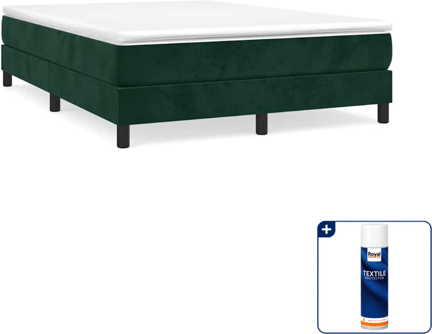 vidaXL boxspring bed - 140 x 190 cm - fluweel - donkergroen - Inclusief textielbeschermer 500 ml Wit