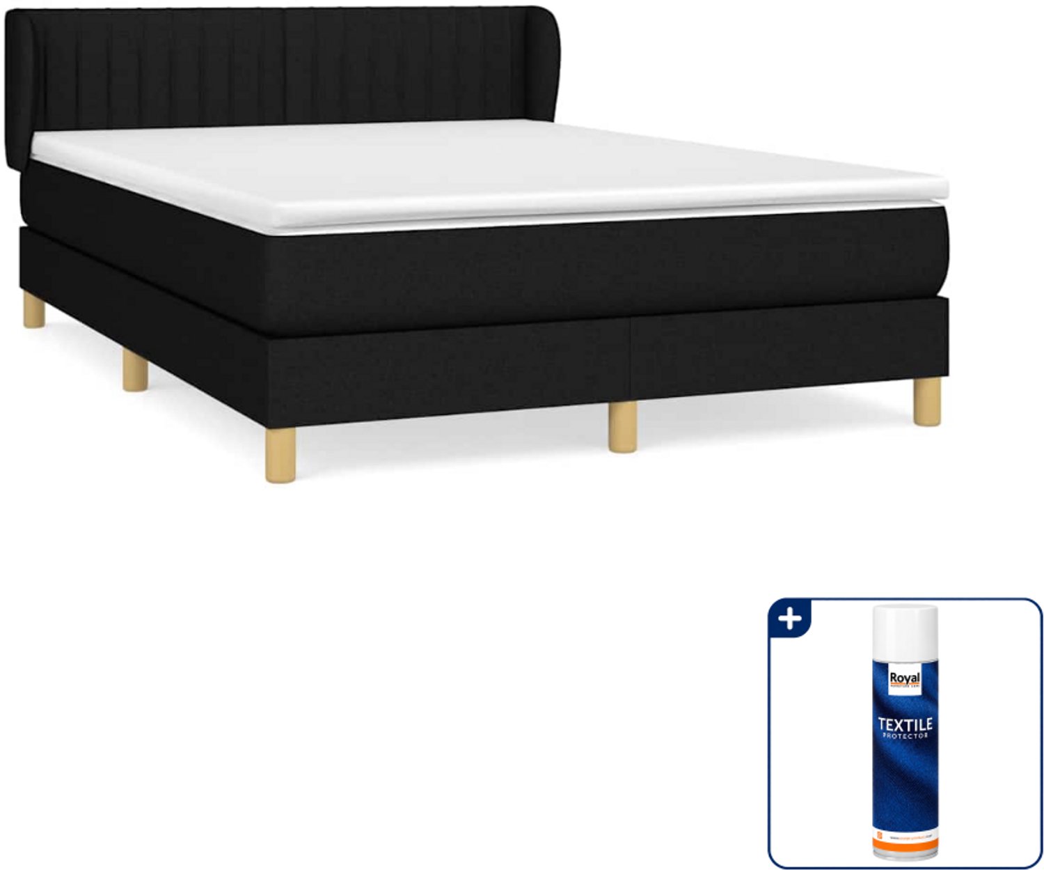 vidaXL boxspring met matras 140 x 190 cm - stof - zwart - Inclusief textielbeschermer 500 ml