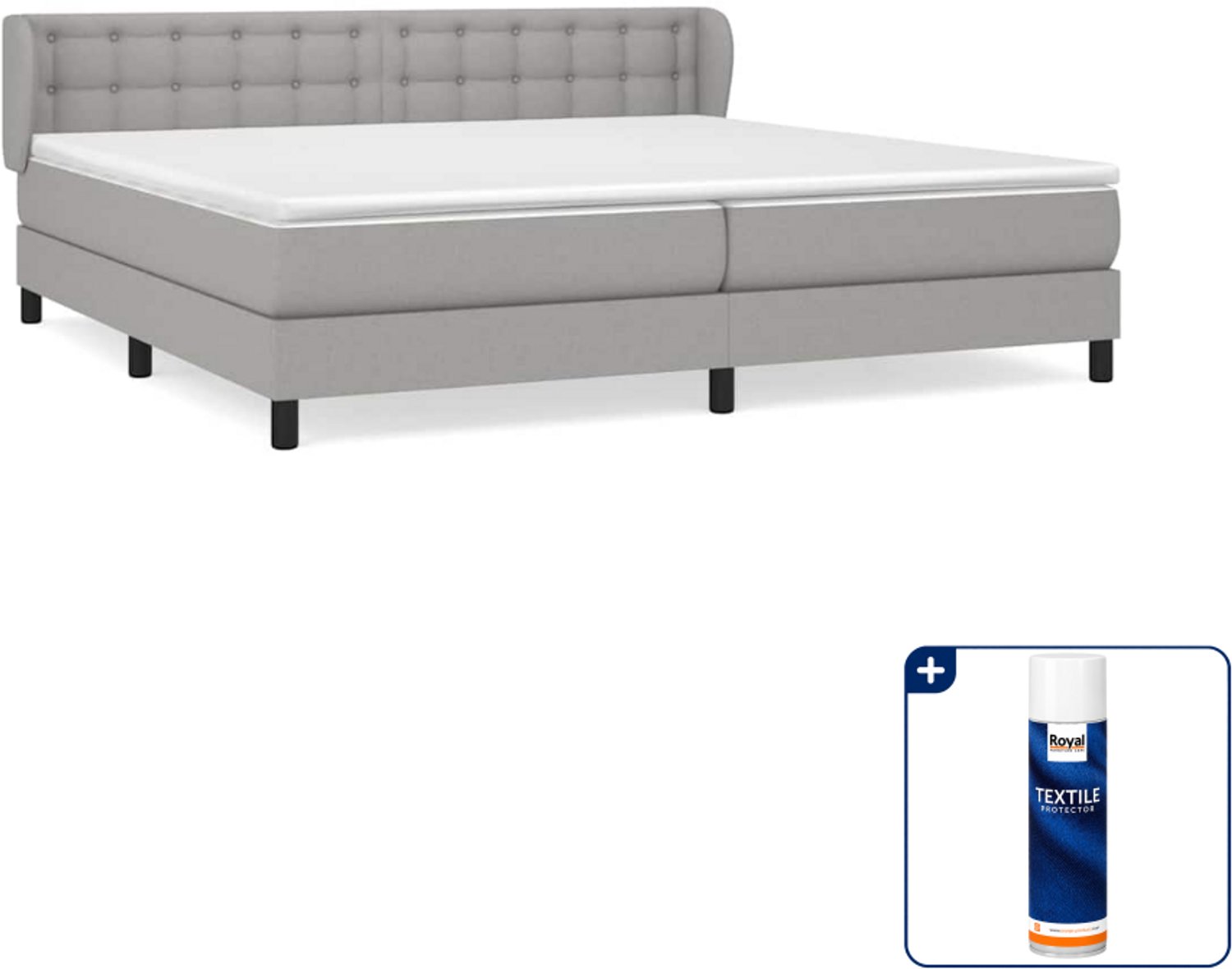vidaXL boxspring met matras - Super kingsize - 200 x 200 cm - lichtgrijs - Inclusief textielbeschermer 500 ml