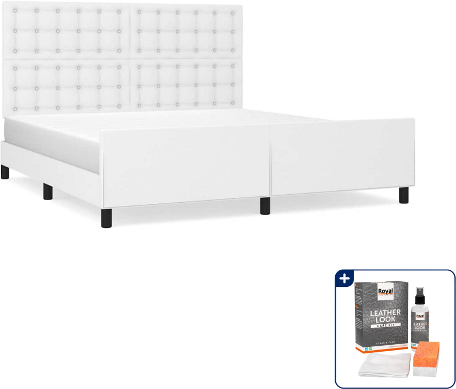vidaXL Bedframe Kingsize - 180 x 200 cm - kunstleer - wit - Inclusief onderhoudsset voor kunstleer 150 ml