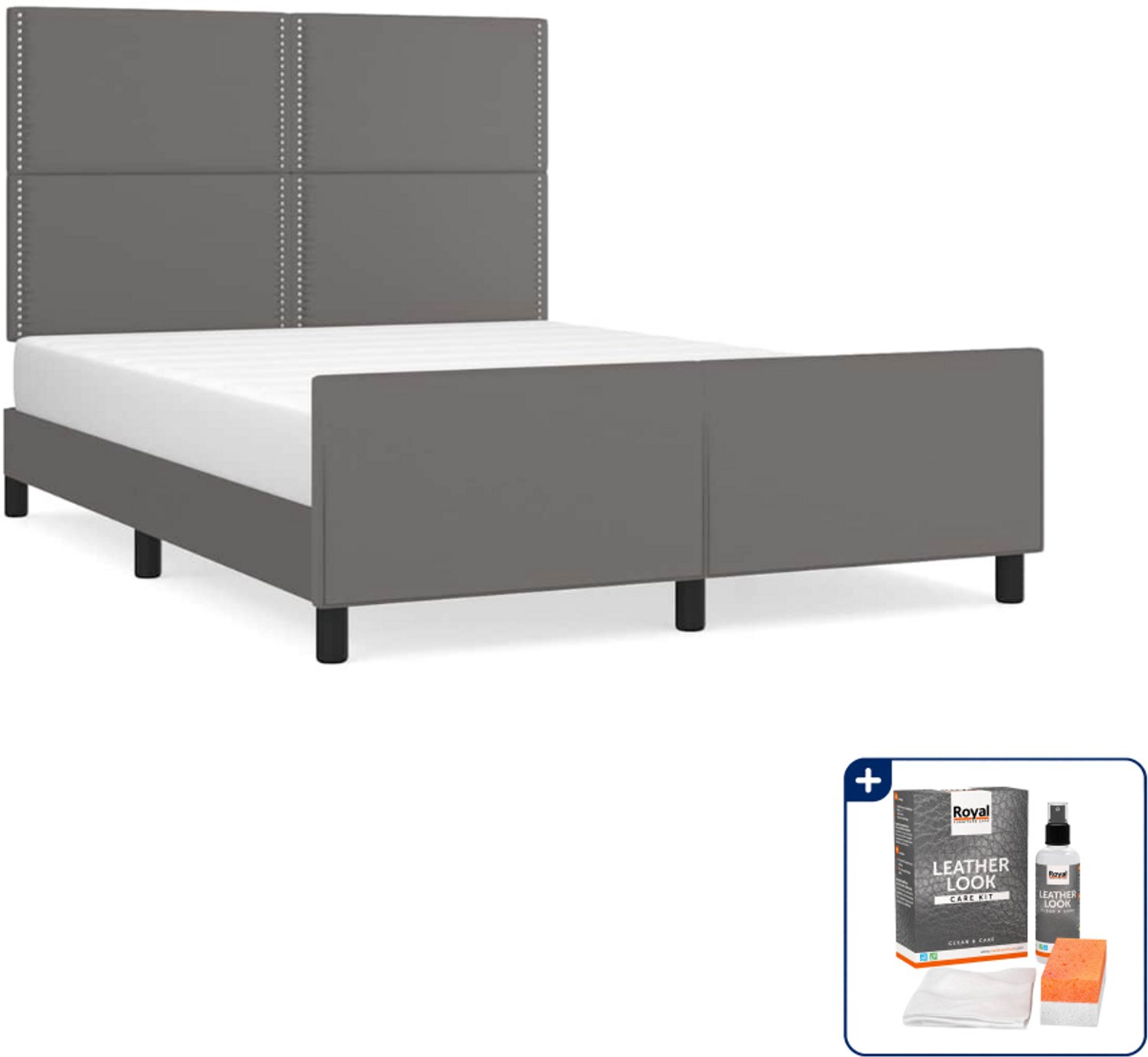 vidaXL Bedframe Small double - 140 x 200 cm - grijs - Inclusief onderhoudsset voor kunstleer 150 ml