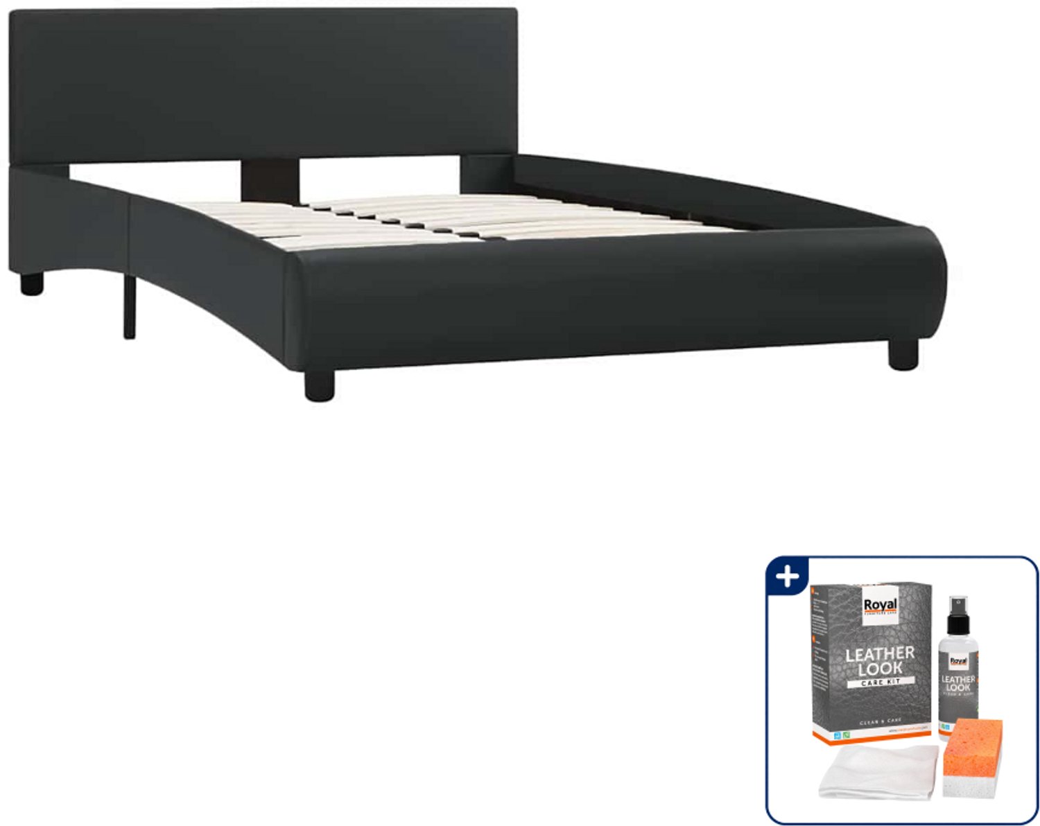 vidaXL bedframe - 120 x 200 cm - kunstleer - zwart - Inclusief onderhoudsset voor kunstleer 150 ml Bruin