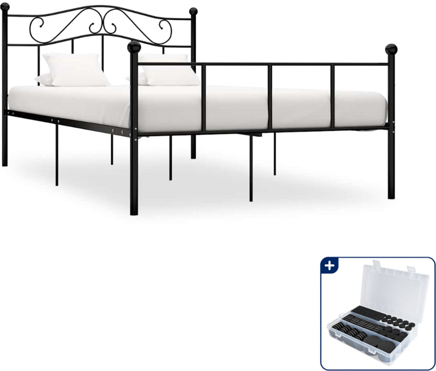 vidaXL bedframe - 120 x 200 cm - metaal - zwart - Inclusief antikrasvilt 177-delig