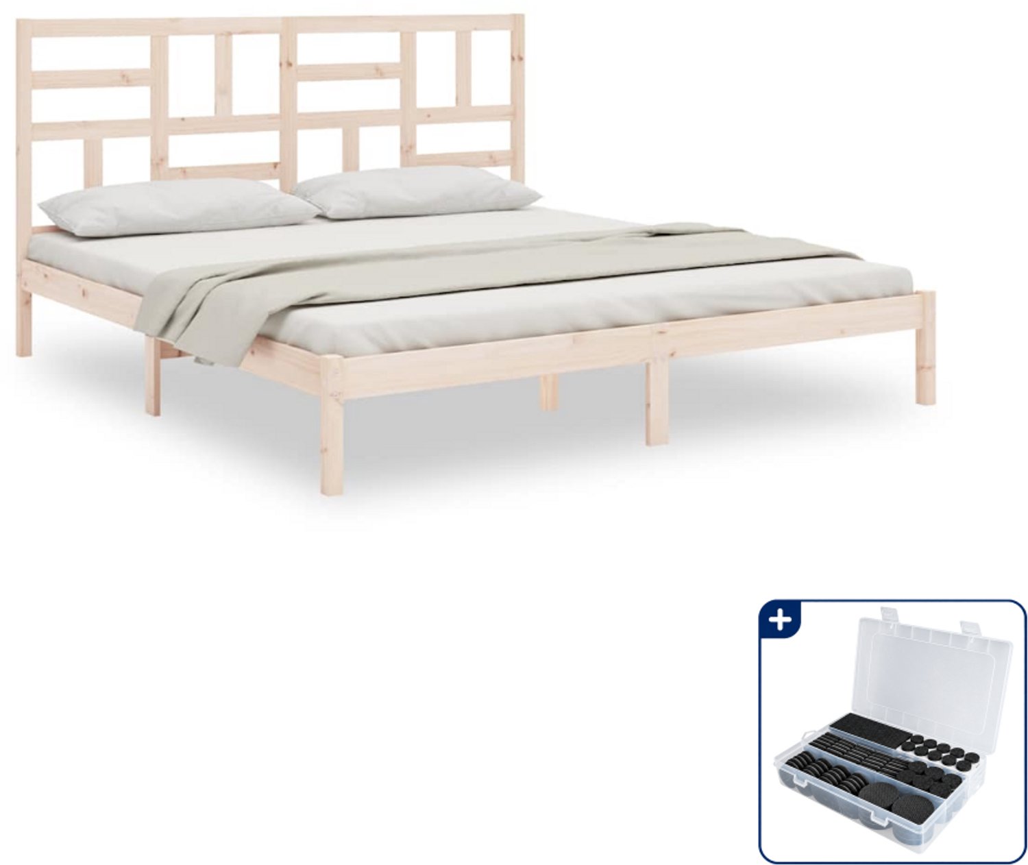 vidaXL bedframe - Kingsize - 180 x 200 cm - massief grenenhout - Inclusief antikrasvilt 177-delig Crème
