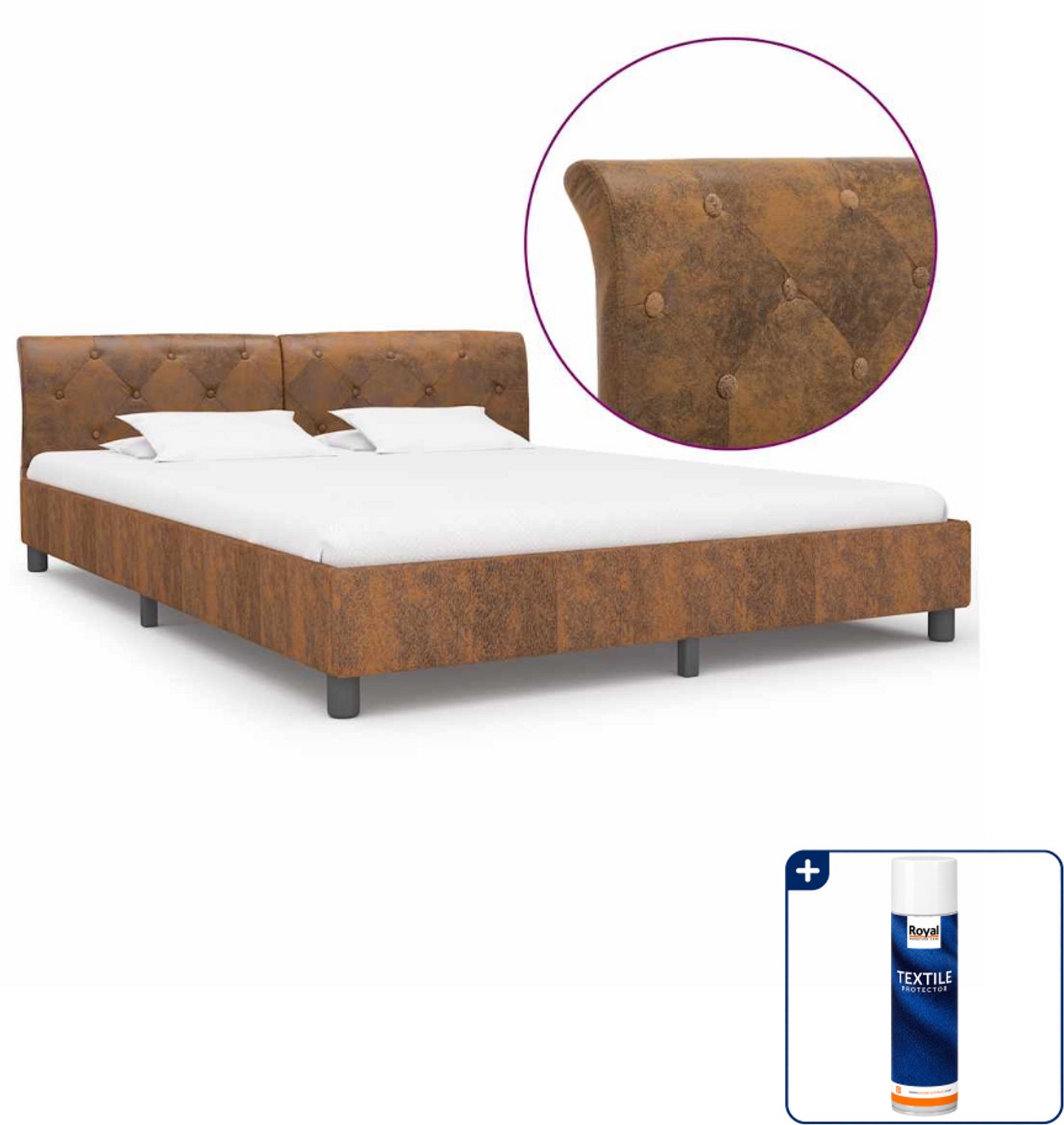 vidaXL bedframe - Kingsize - 180 x 200 cm - kunstsuède - bruin - Inclusief textielbeschermer 500 ml Wit