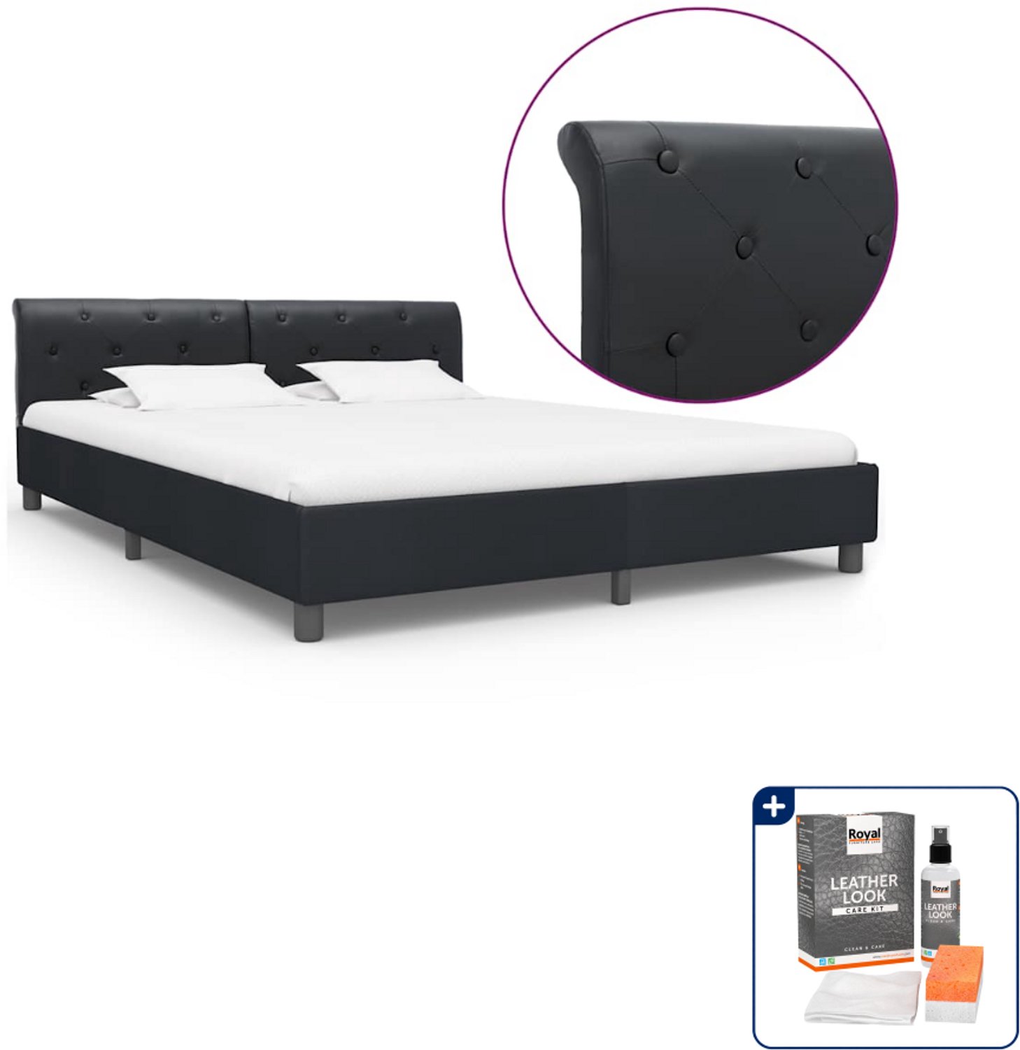 vidaXL bedframe Queensize - 160 x 200 cm - kunstleer - zwart - Inclusief onderhoudsset voor kunstleer 150 ml