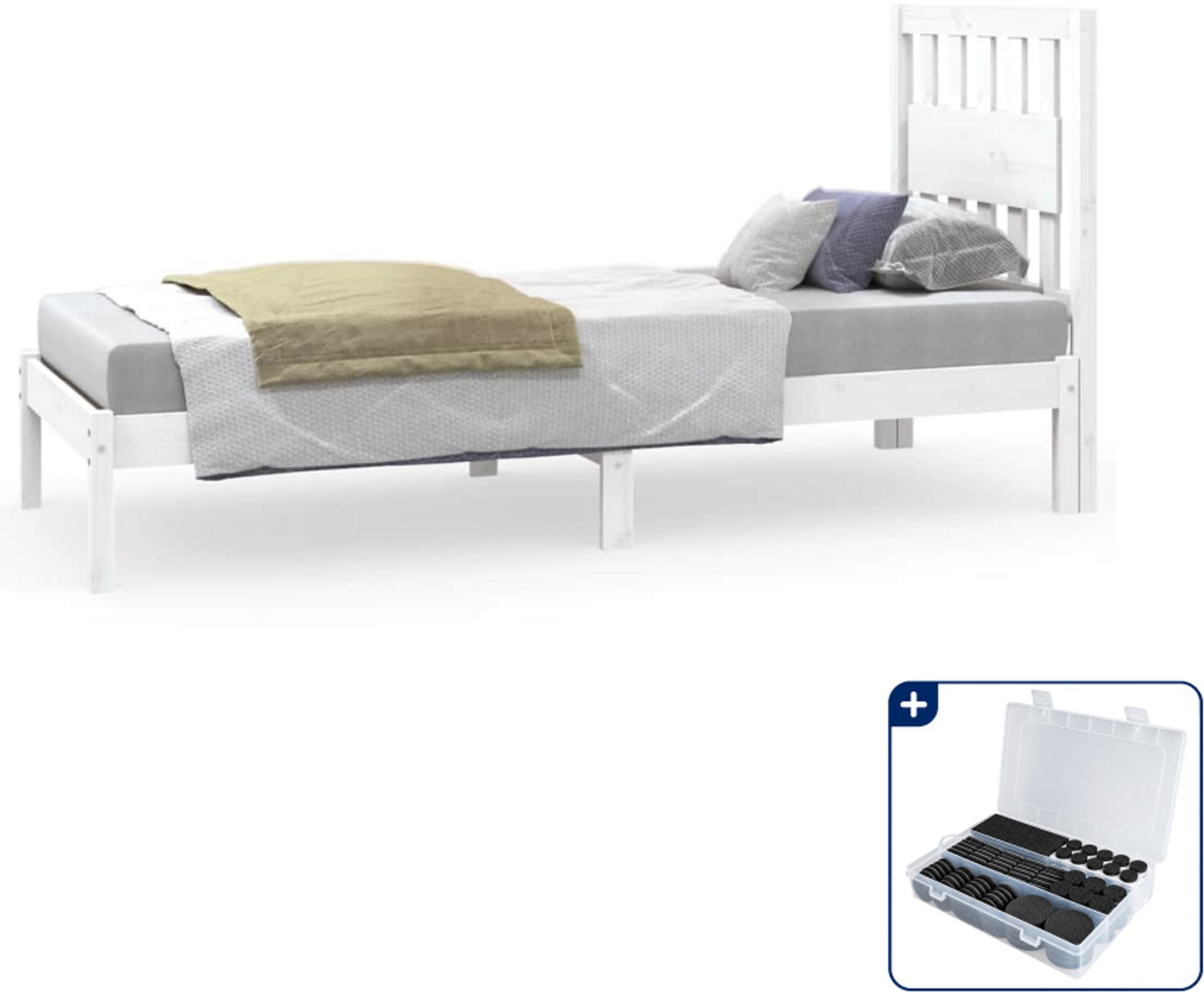 vidaXL Bedframe - 75 x 190 cm - massief grenenhout - wit - Inclusief antikrasvilt 177-delig Grijs