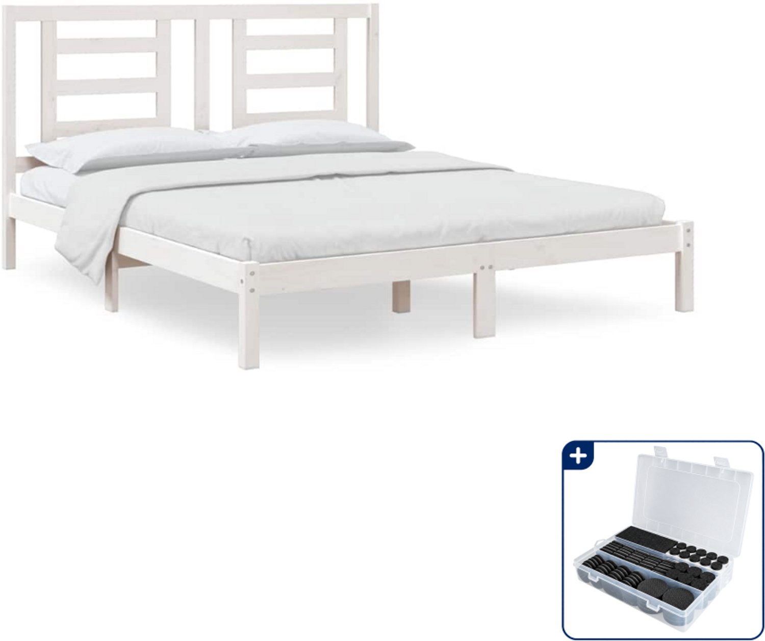 vidaXL bedframe Queensize - 160 x 200 cm - massief grenenhout - wit - Inclusief antikrasvilt 177-delig Bruin