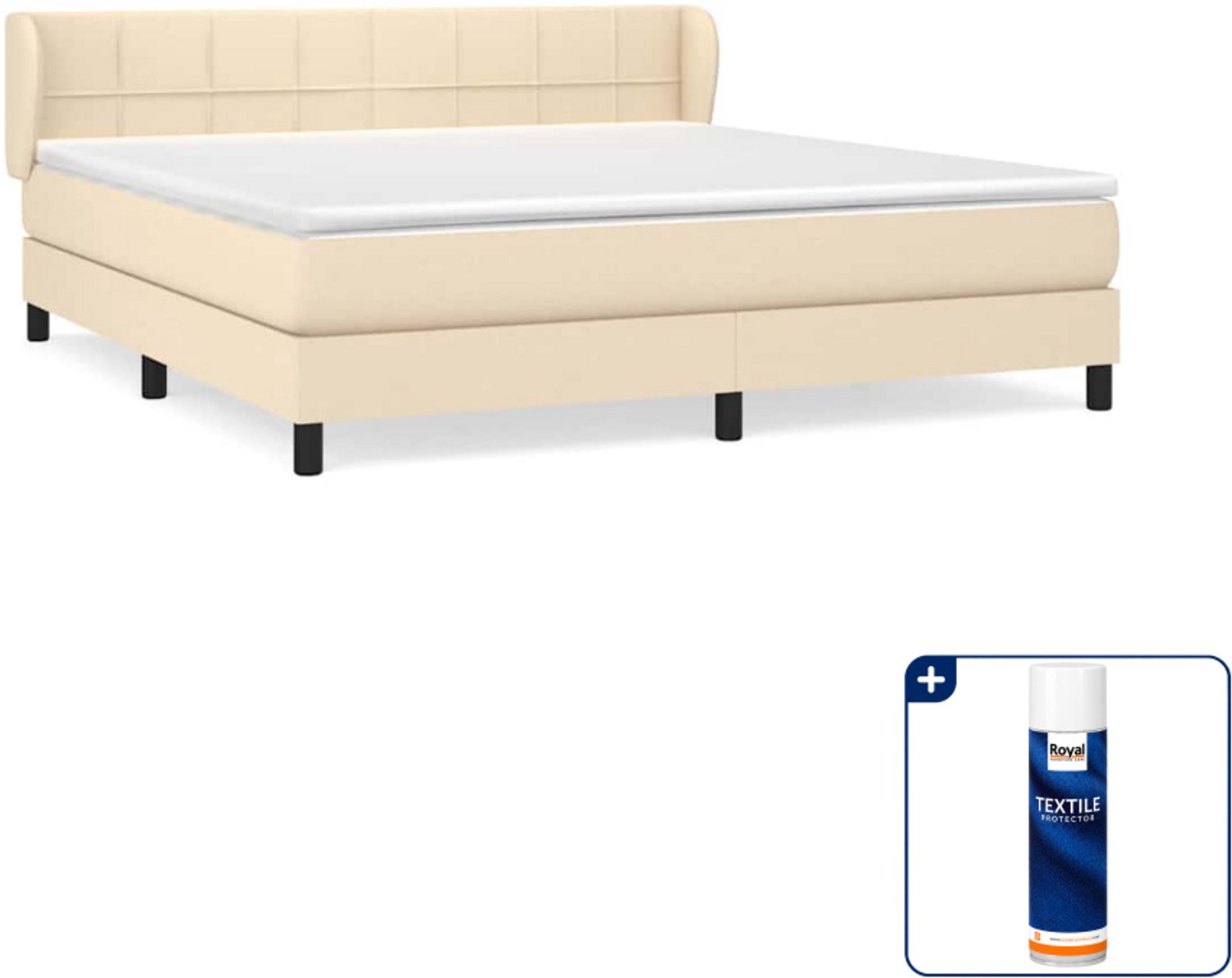 vidaXL Kingsize boxspring met matras - 180 x 200 cm - crème - Inclusief textielbeschermer 500 ml