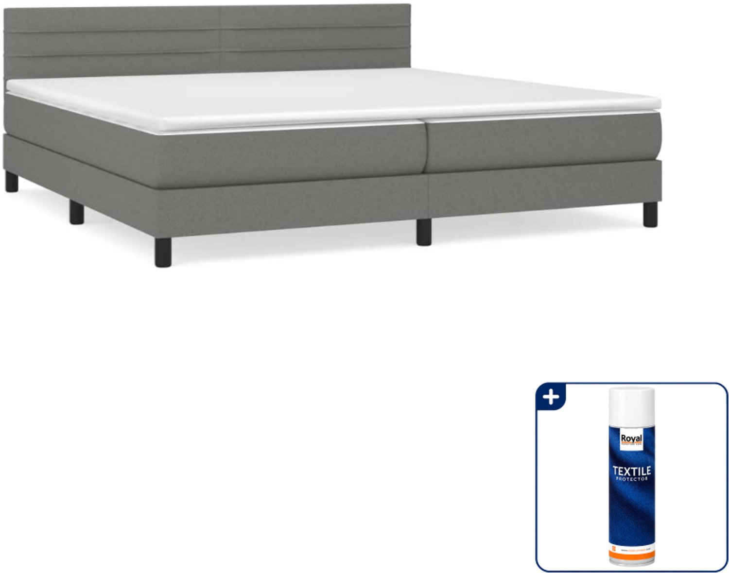 vidaXL Boxspring - Super kingsize - 200 x 200 cm - donkergrijs - Inclusief textielbeschermer 500 ml