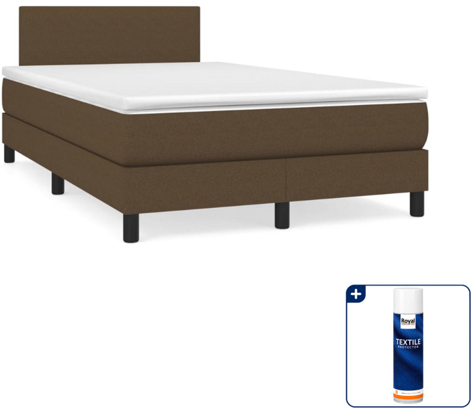 vidaXL boxspring met matras - 120 x 200 cm - stof - donkerbruin - Inclusief textielbeschermer 500 ml