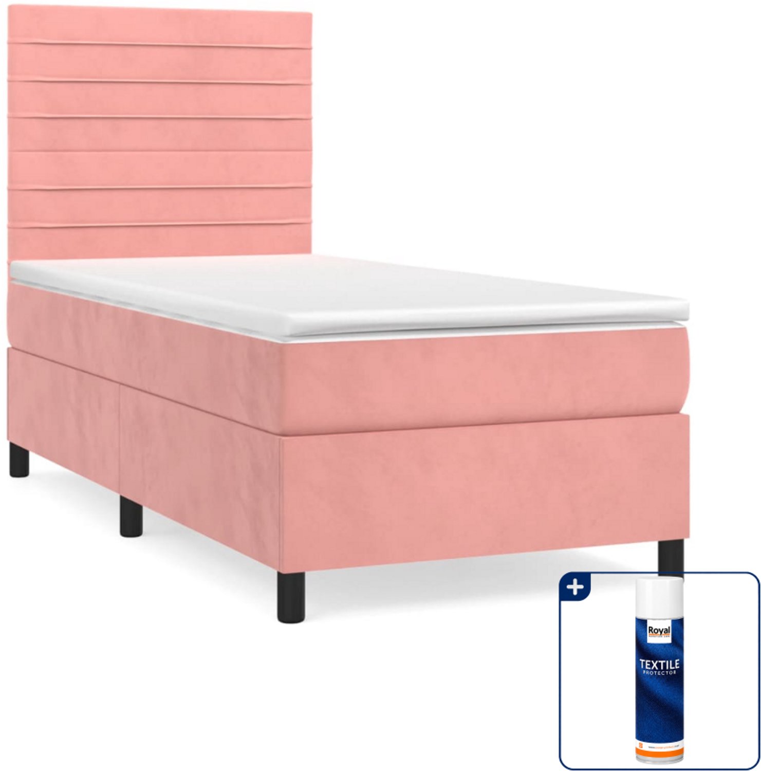 vidaXL boxspring met matras - 90 x 200 cm - fluweel - roze - Inclusief textielbeschermer 500 ml