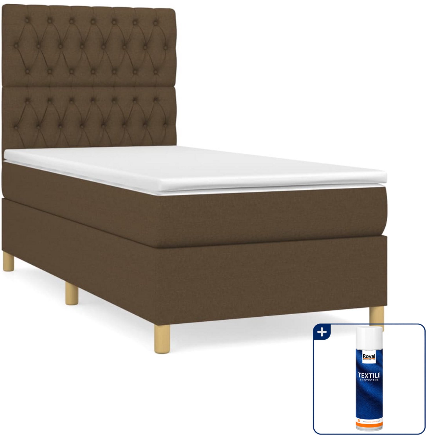 vidaXL boxspring met matras 90 x 190 cm - stof - donkerbruin - Inclusief textielbeschermer 500 ml