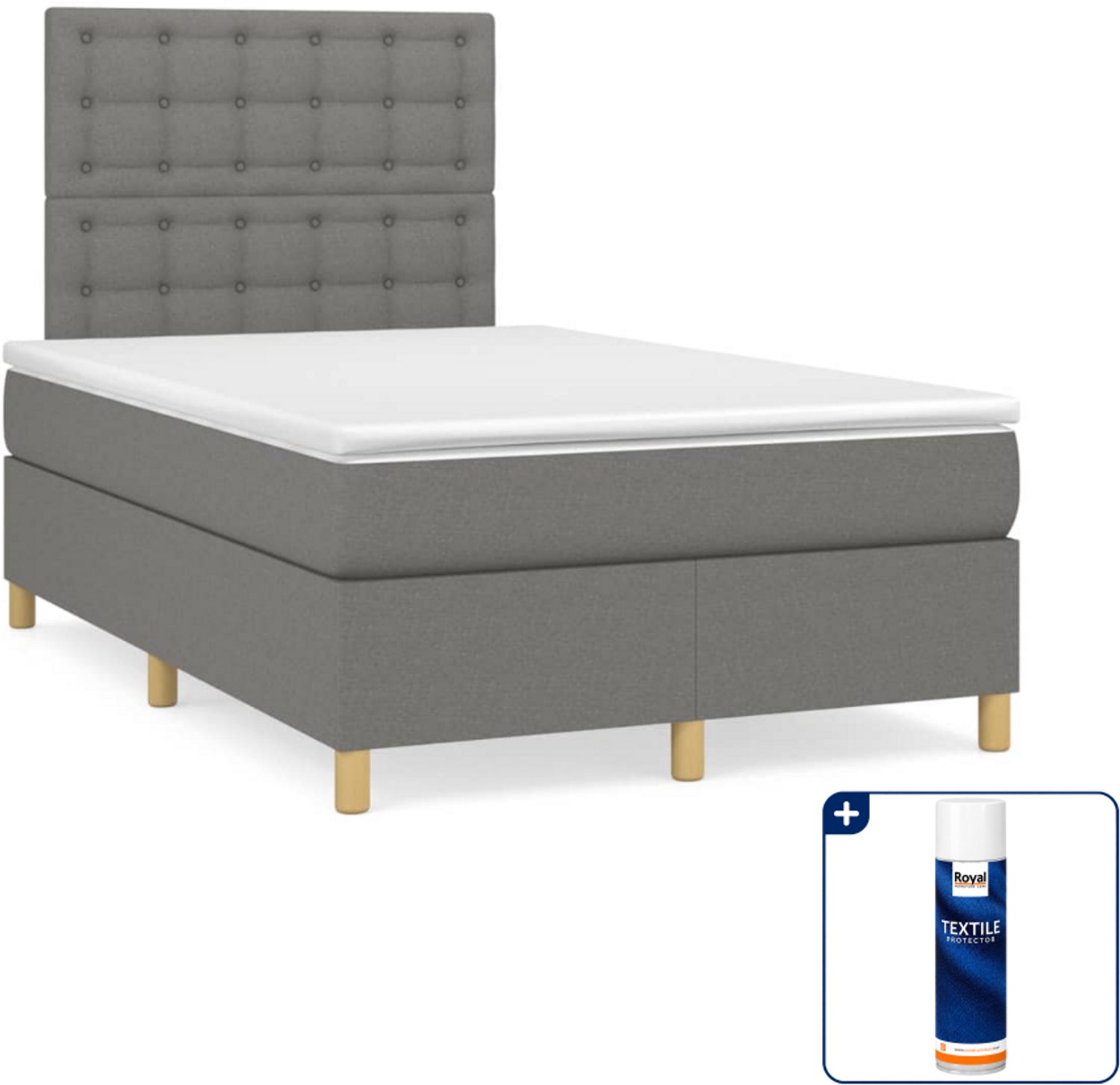 vidaXL boxspring met matras 120 x 200 cm - donkergrijs - Inclusief textielbeschermer 500 ml