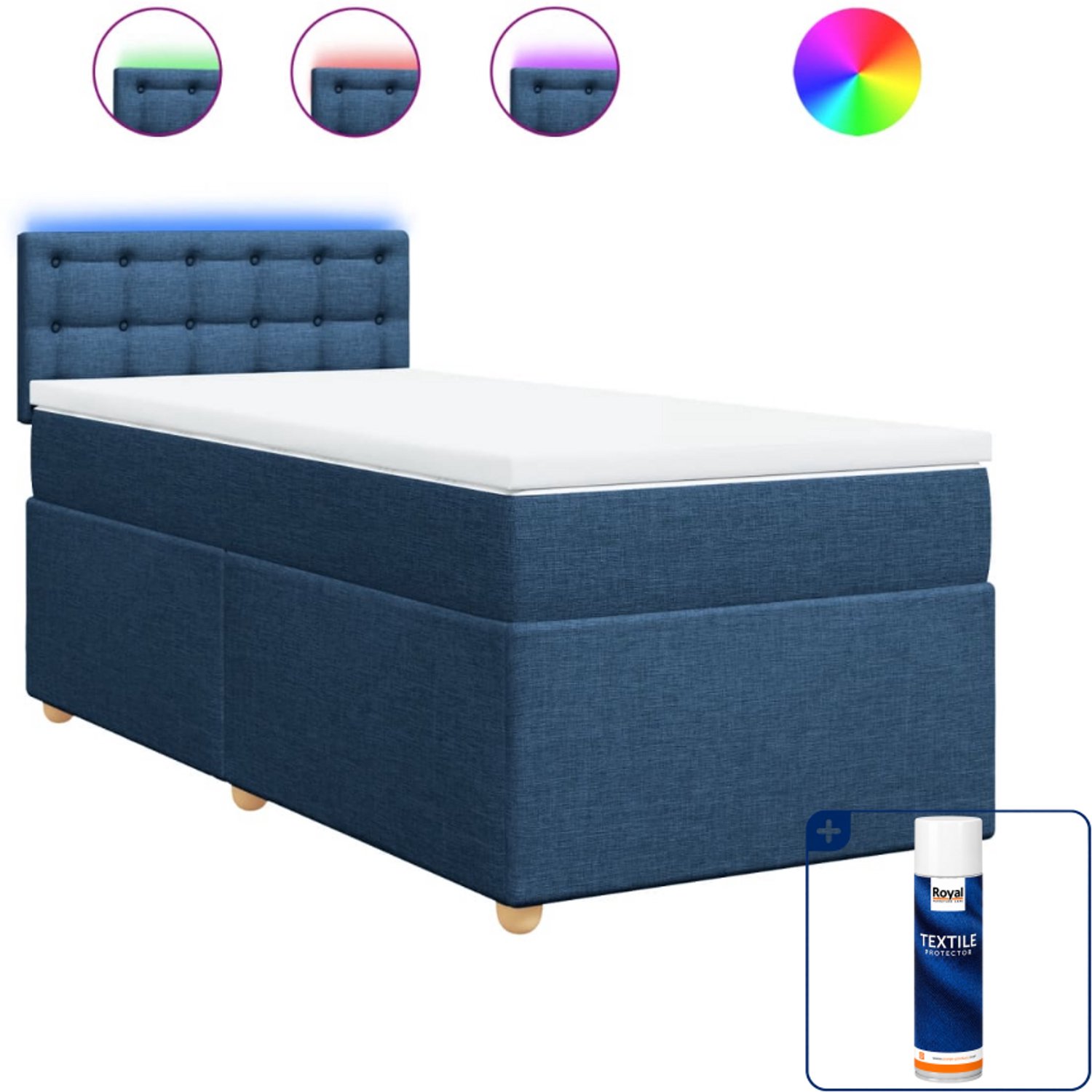 vidaXL boxspring met matras en topper - 80 x 200 cm - stof - blauw - Inclusief textielbeschermer 500 ml
