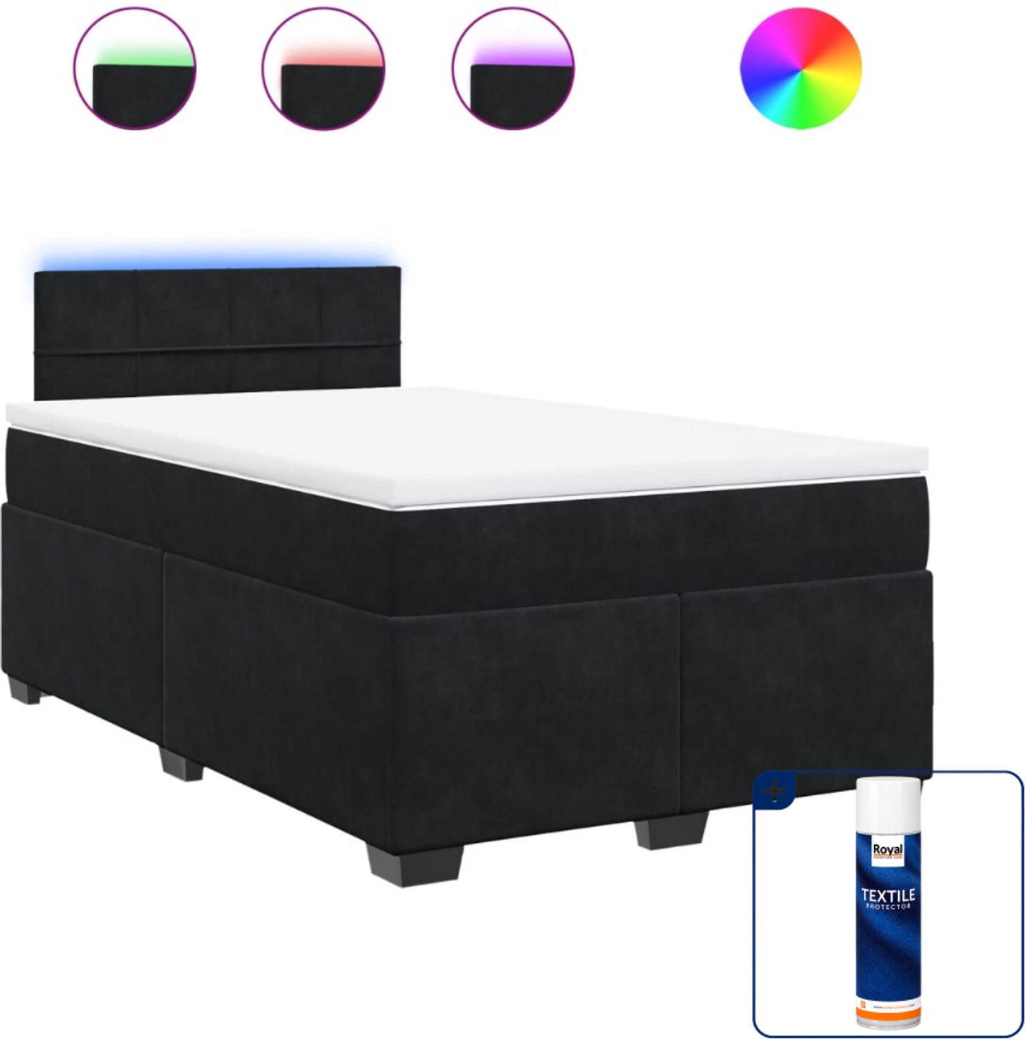 vidaXL boxspring met matras - 120 x 200 cm - fluweel - zwart - Inclusief textielbeschermer 500 ml