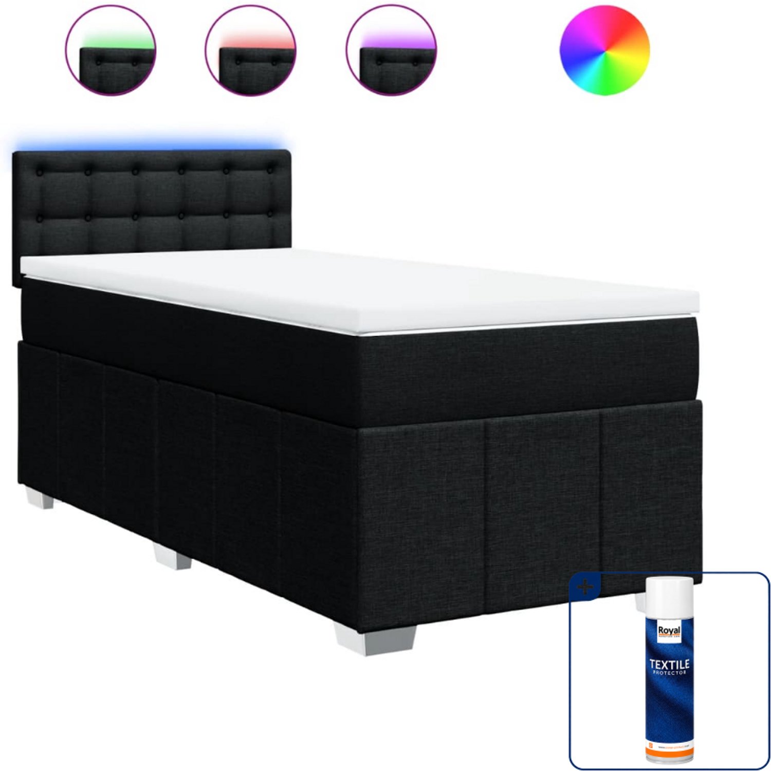 vidaXL boxspring met matras en led - 80 x 200 cm - zwart - Inclusief textielbeschermer 500 ml