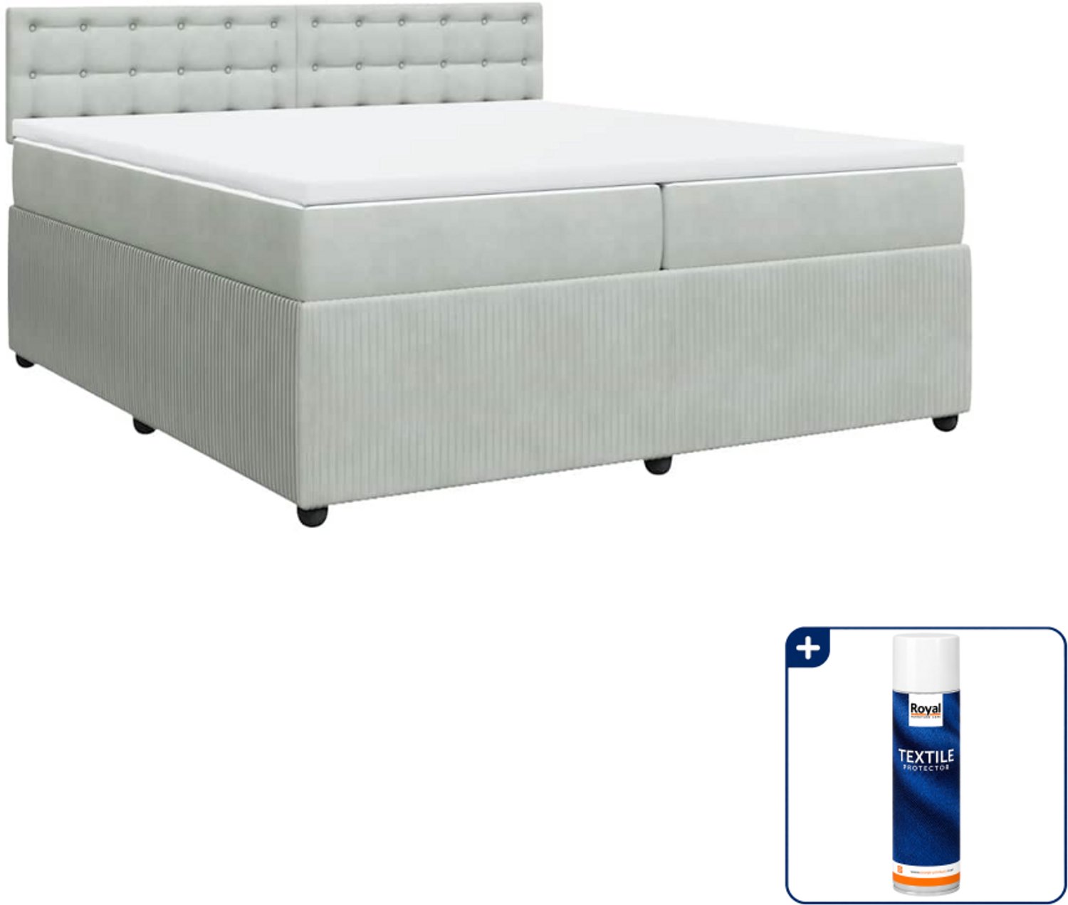 vidaXL boxspring met matras Super kingsize - 200 x 200 cm - fluweel - Inclusief textielbeschermer 500 ml Grijs