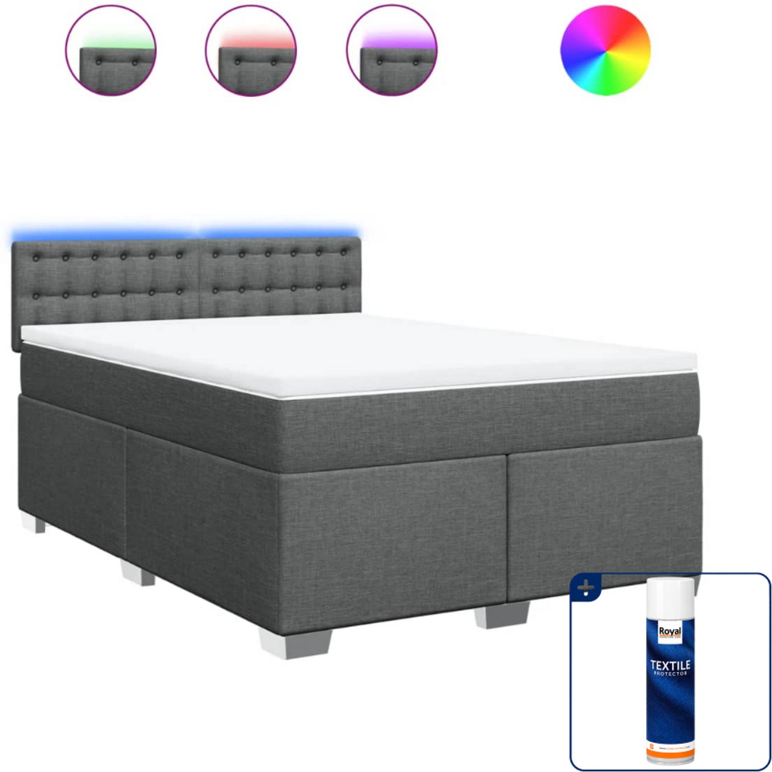 vidaXL boxspring met matras 140 x 190 cm - stof - donkergrijs - Inclusief textielbeschermer 500 ml