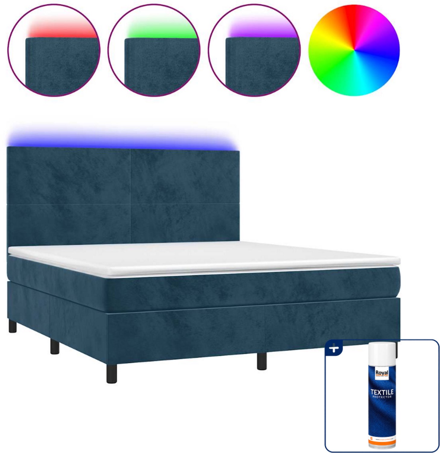 vidaXL Kingsize boxspring met matras en LED - 180 x 200 cm - blauw - Inclusief textielbeschermer 500 ml