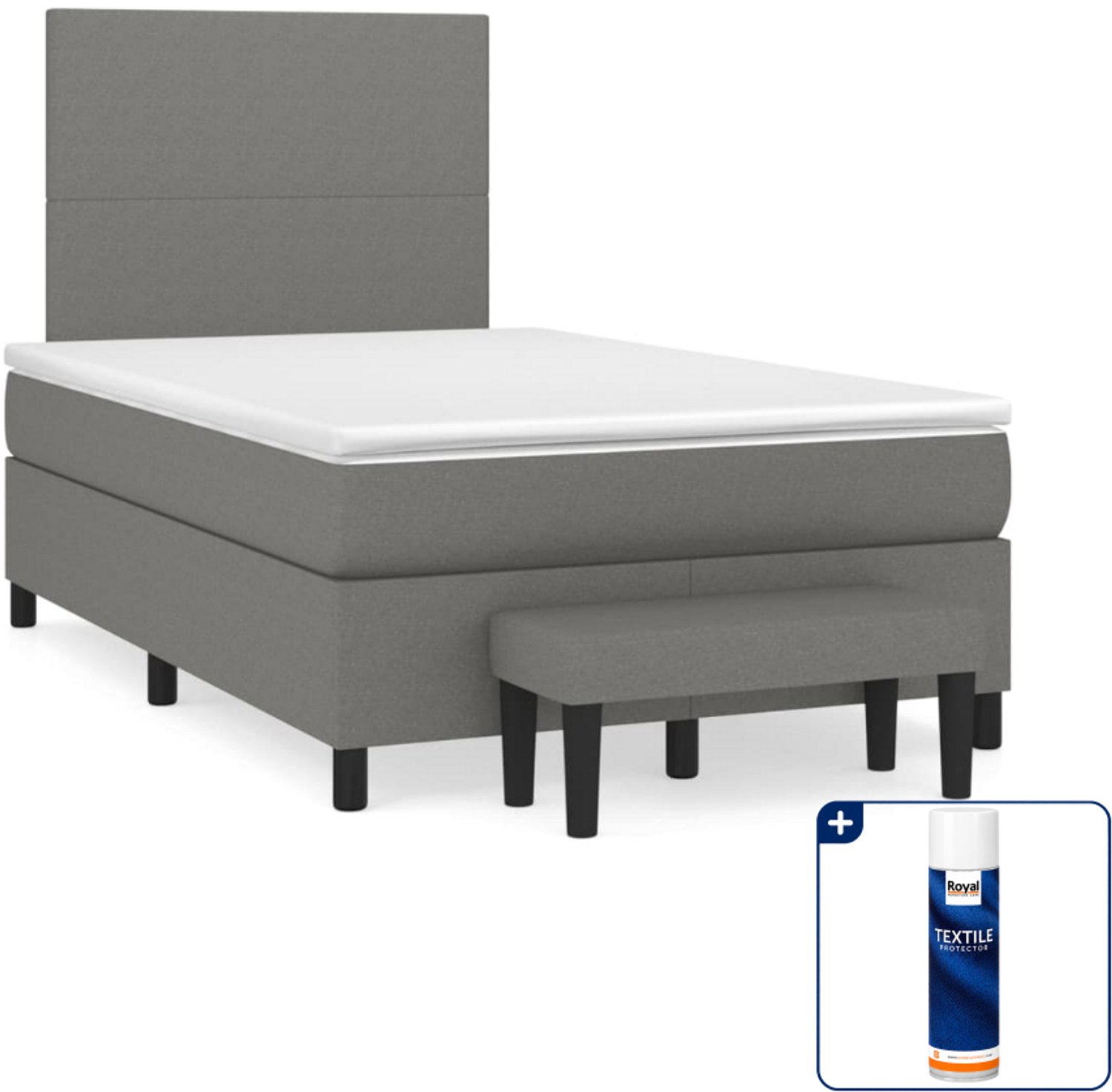 vidaXL boxspring met matras en bankje - 120 x 200 cm - donkergrijs - Inclusief textielbeschermer 500 ml