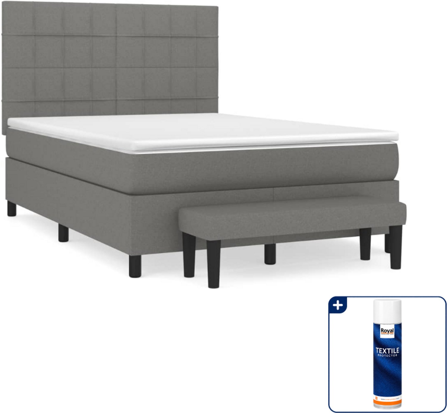 vidaXL boxspring met matras en bankje - 140 x 190 cm - donkergrijs - Inclusief textielbeschermer 500 ml