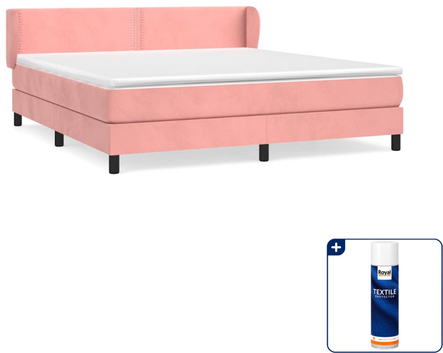 vidaXL Queensize boxspring met matras - 160 x 200 cm - fluweel - roze - Inclusief textielbeschermer 500 ml