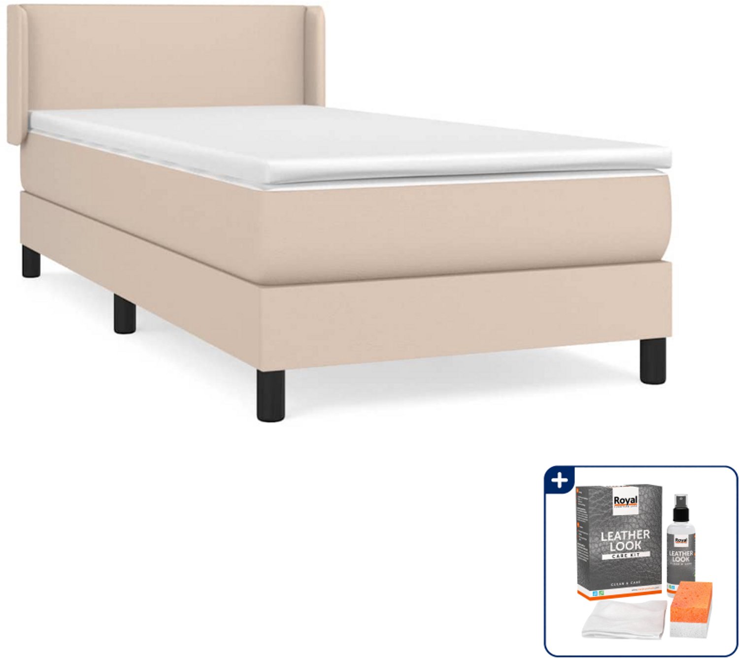 vidaXL boxspring met matras - 90 x 200 cm - kunstleer - cappuccino - Inclusief onderhoudsset voor kunstleer 150 ml Bruin