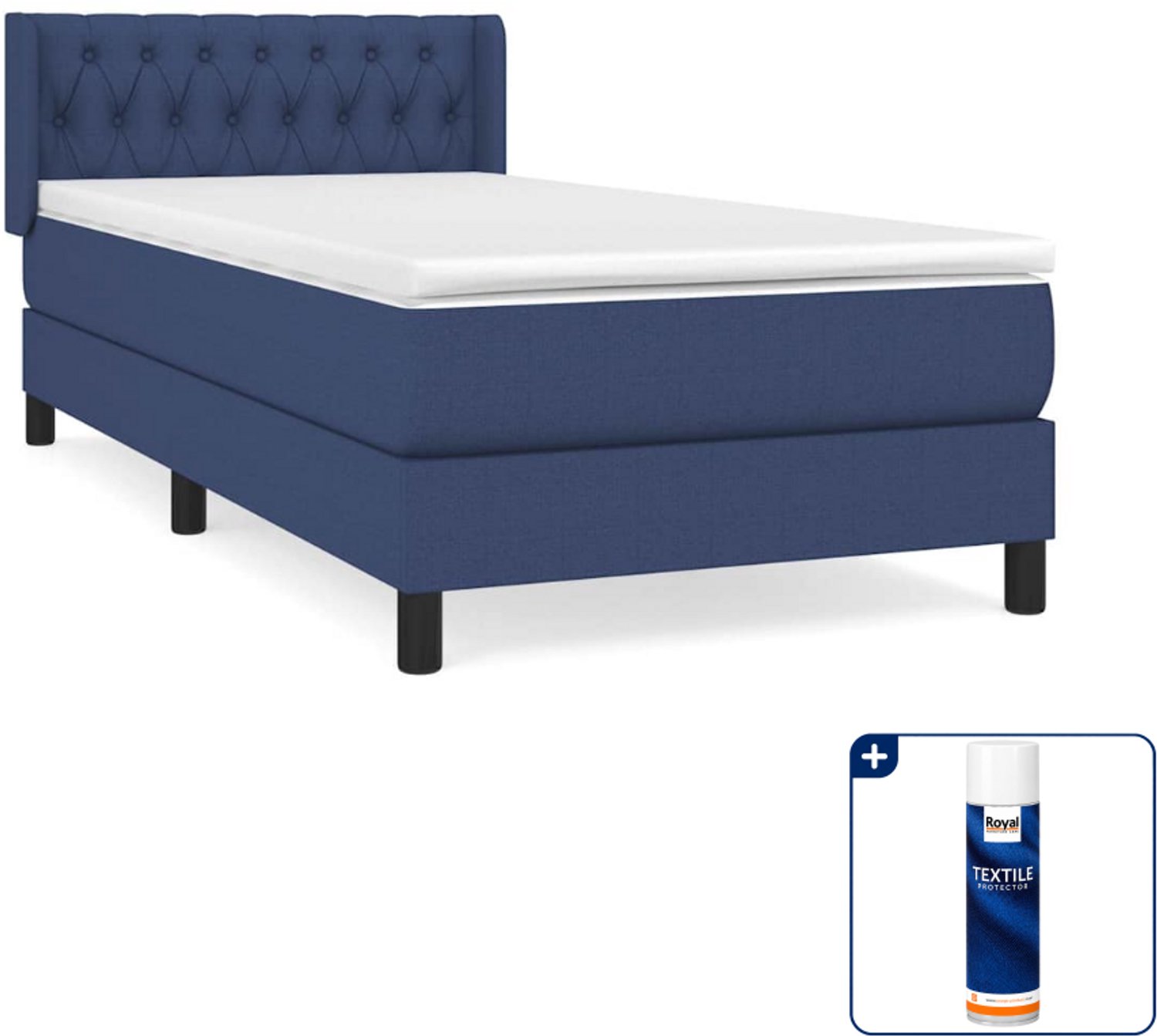 vidaXL boxspring met matras 100 x 200 cm - stof - blauw - Inclusief textielbeschermer 500 ml