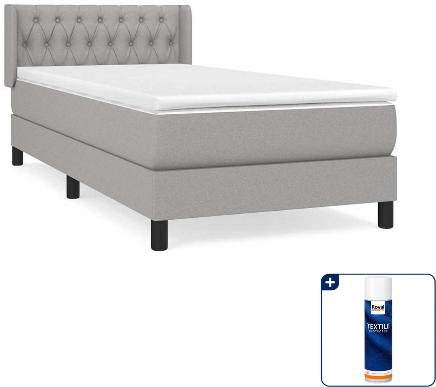 vidaXL boxspring met matras 90 x 200 cm - stof - lichtgrijs - Inclusief textielbeschermer 500 ml