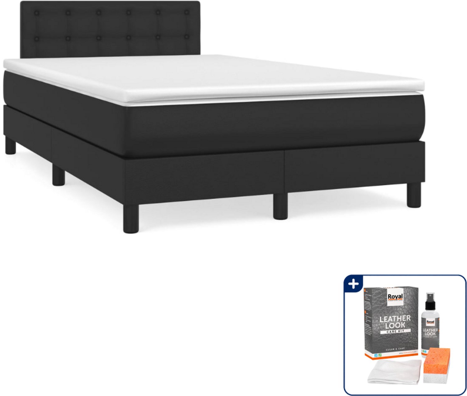 vidaXL boxspring met matras - 120 x 200 cm - kunstleer - zwart - Inclusief onderhoudsset voor kunstleer 150 ml
