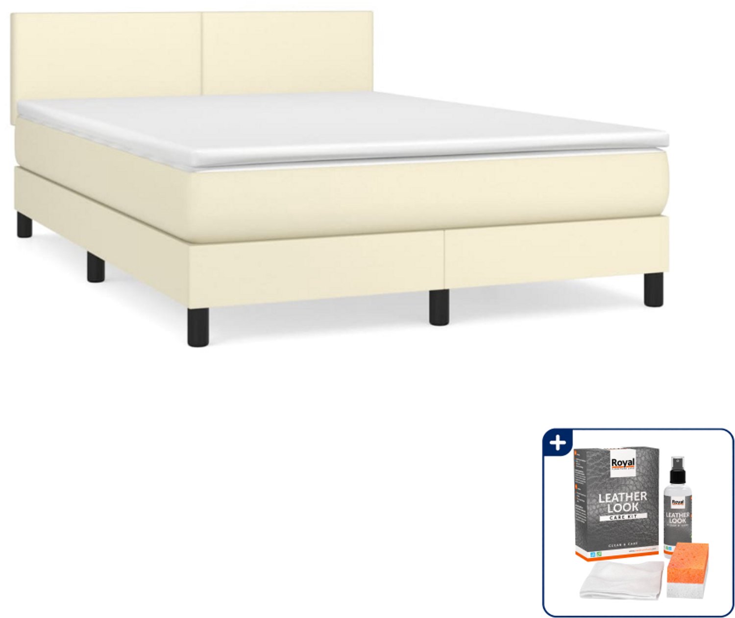 vidaXL boxspring - small double 140 x 200 cm - kunstleer - crème - Inclusief onderhoudsset voor kunstleer 150 ml
