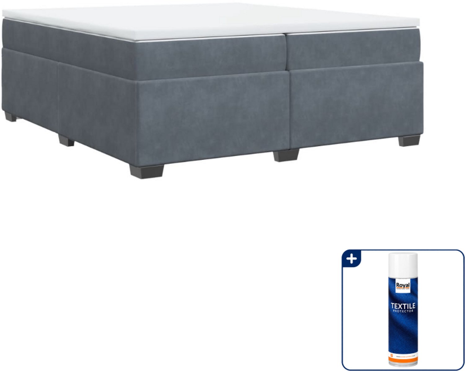 vidaXL Boxspring - Super kingsize - 200 x 200 cm - fluweel - donkergrijs - Inclusief textielbeschermer 500 ml