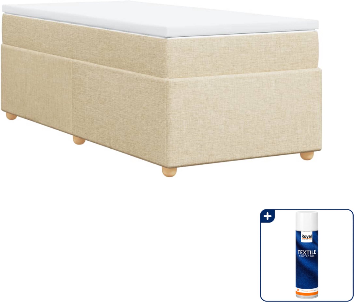 vidaXL boxspring met matras 80 x 200 cm - stof - crèmekleurig - Inclusief textielbeschermer 500 ml