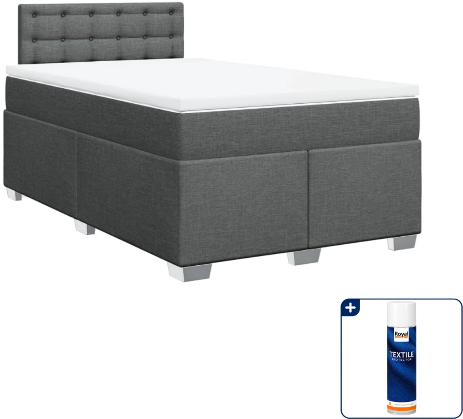 vidaXL boxspring met matras - 120 x 190 cm - stof - donkergrijs - Inclusief textielbeschermer 500 ml