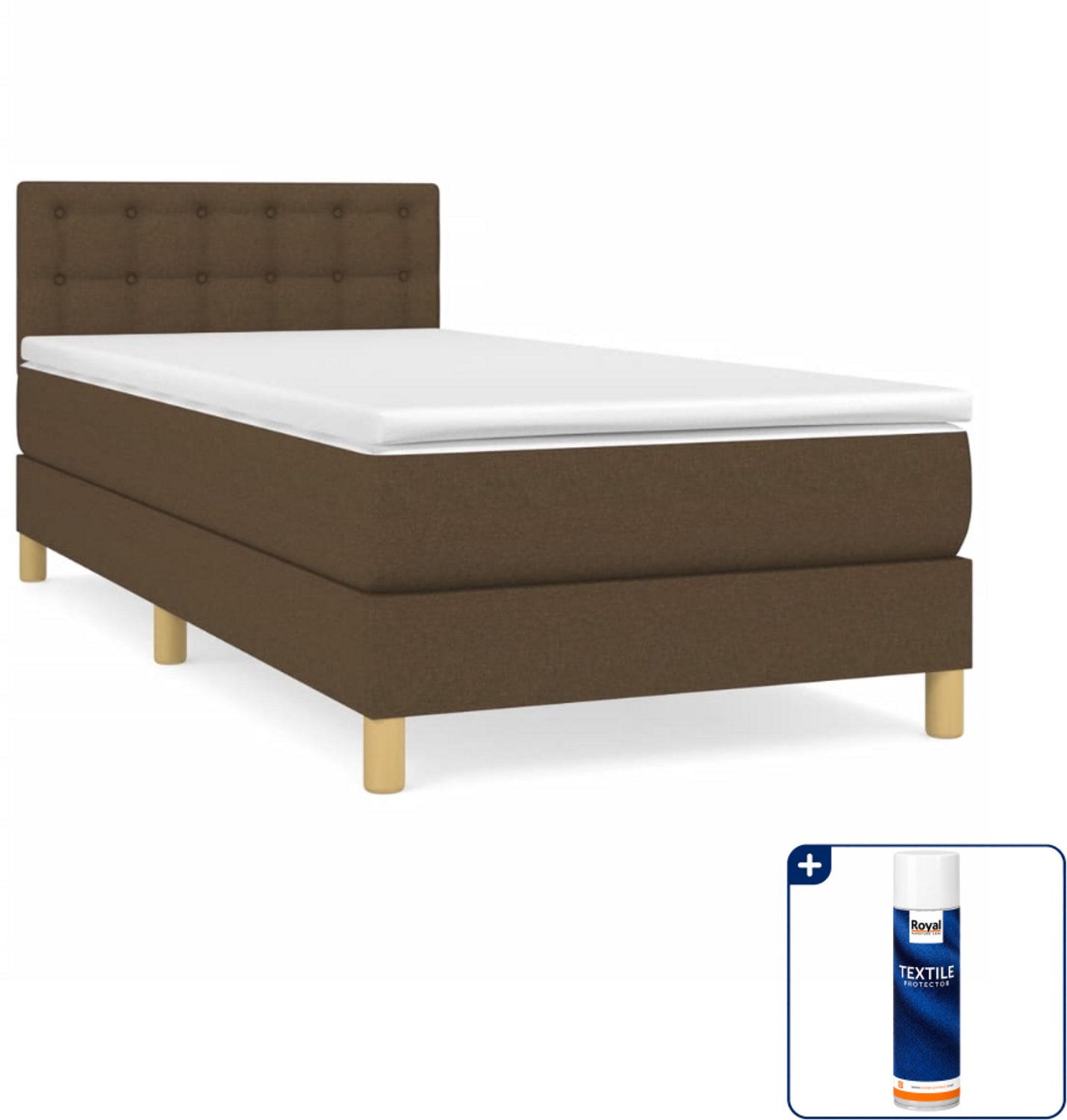 vidaXL boxspring met matras 90 x 190 cm - stof - donkerbruin - Inclusief textielbeschermer 500 ml