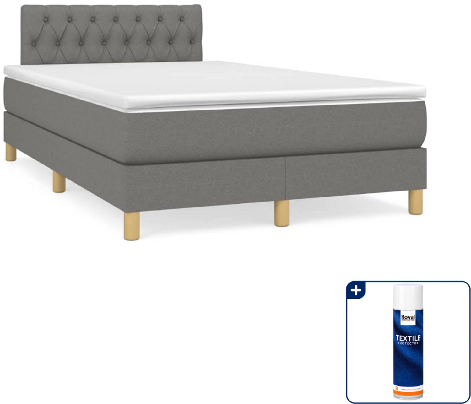 vidaXL boxspring met matras 120 x 200 cm - stof - donkergrijs - Inclusief textielbeschermer 500 ml