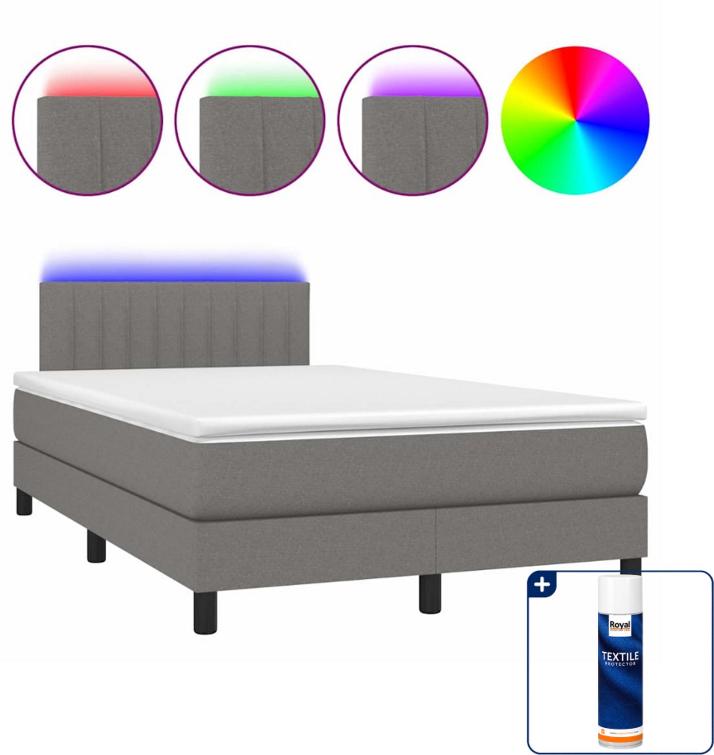 vidaXL boxspring met matras en LED - 120 x 200 cm - donkergrijs - Inclusief textielbeschermer 500 ml
